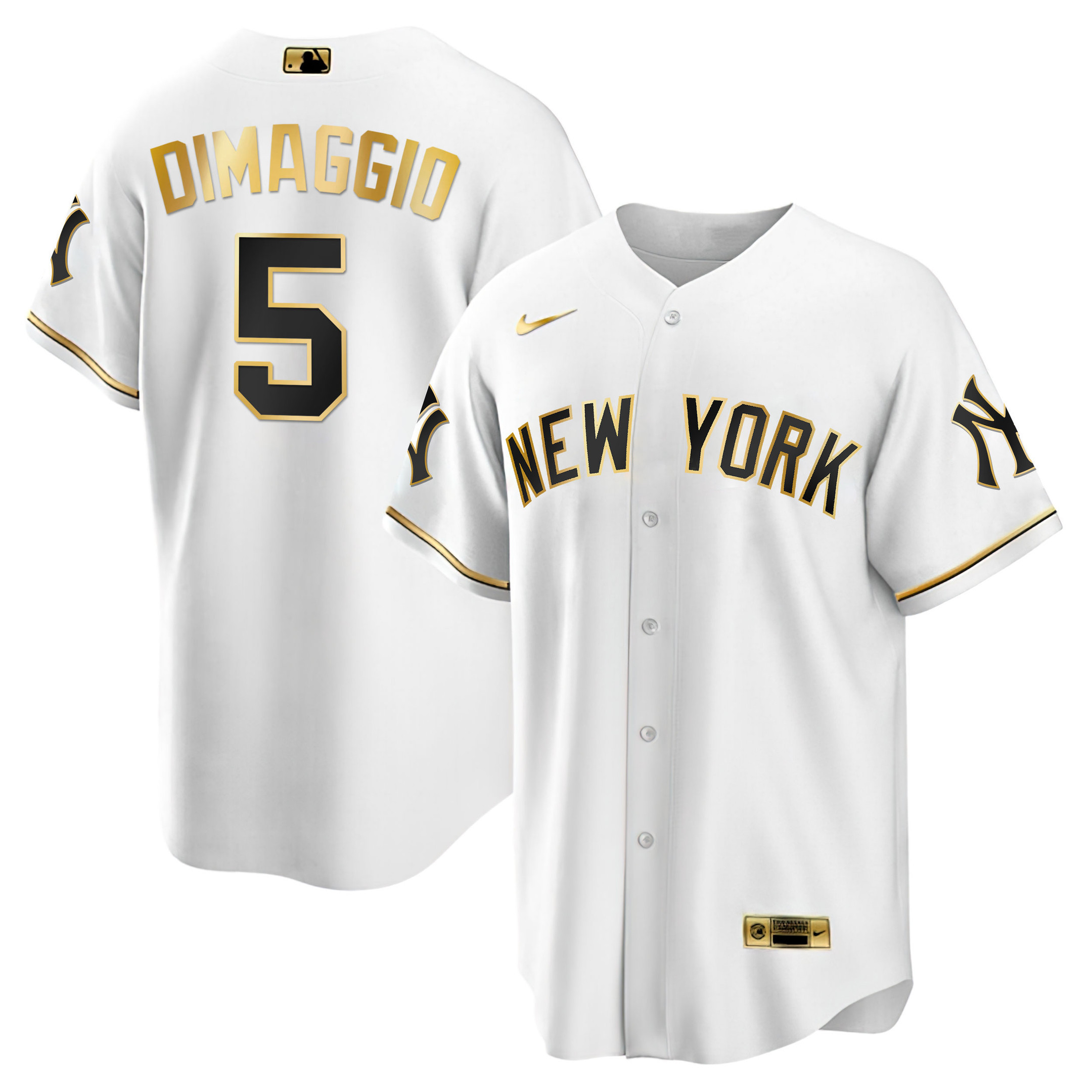Joe DiMaggio Men's New York Yankees White Gold & Black Gold Cool White Jersey - All Stitched
