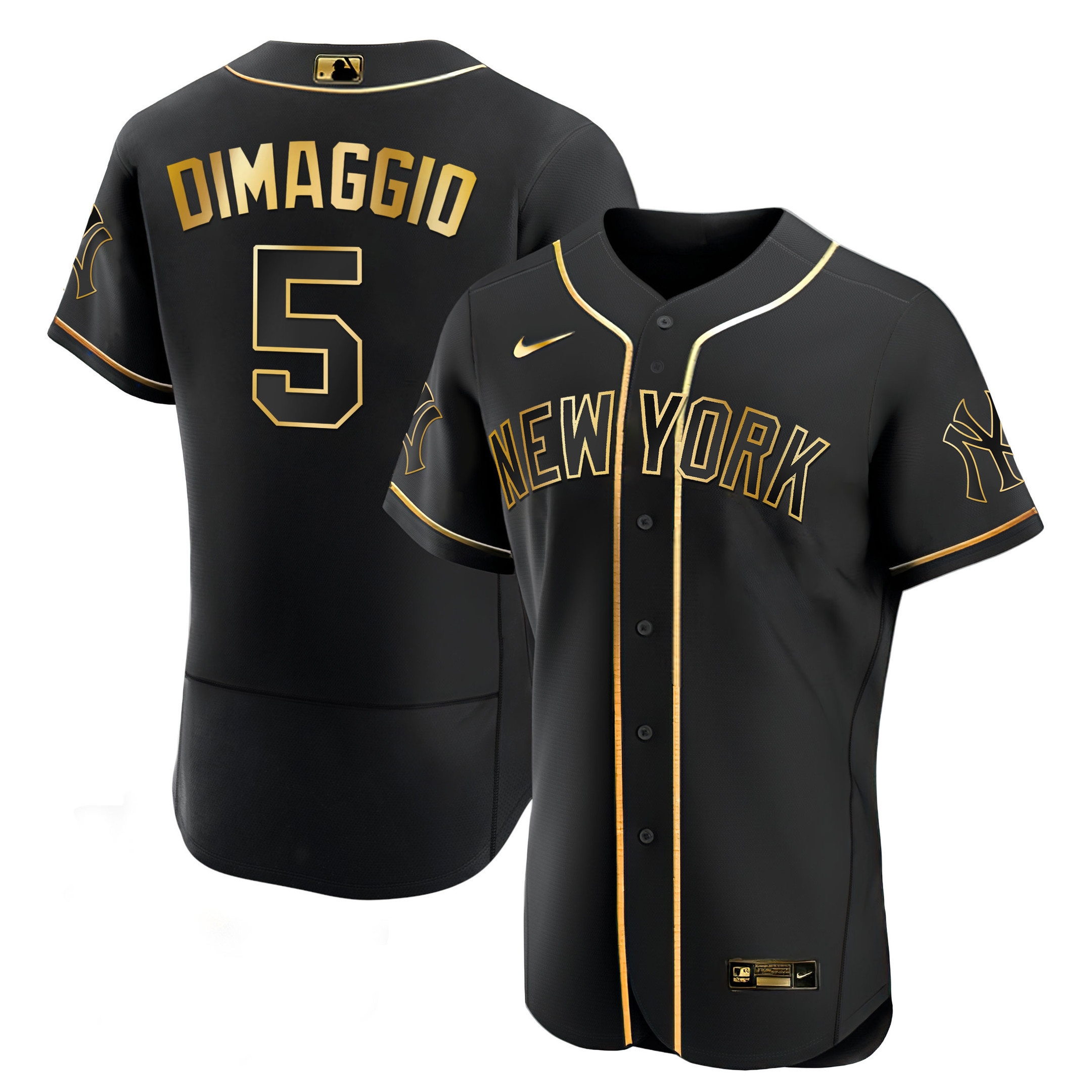 Joe DiMaggio Men's New York Yankees White Gold & Black Gold Flex Black Jersey - All Stitched