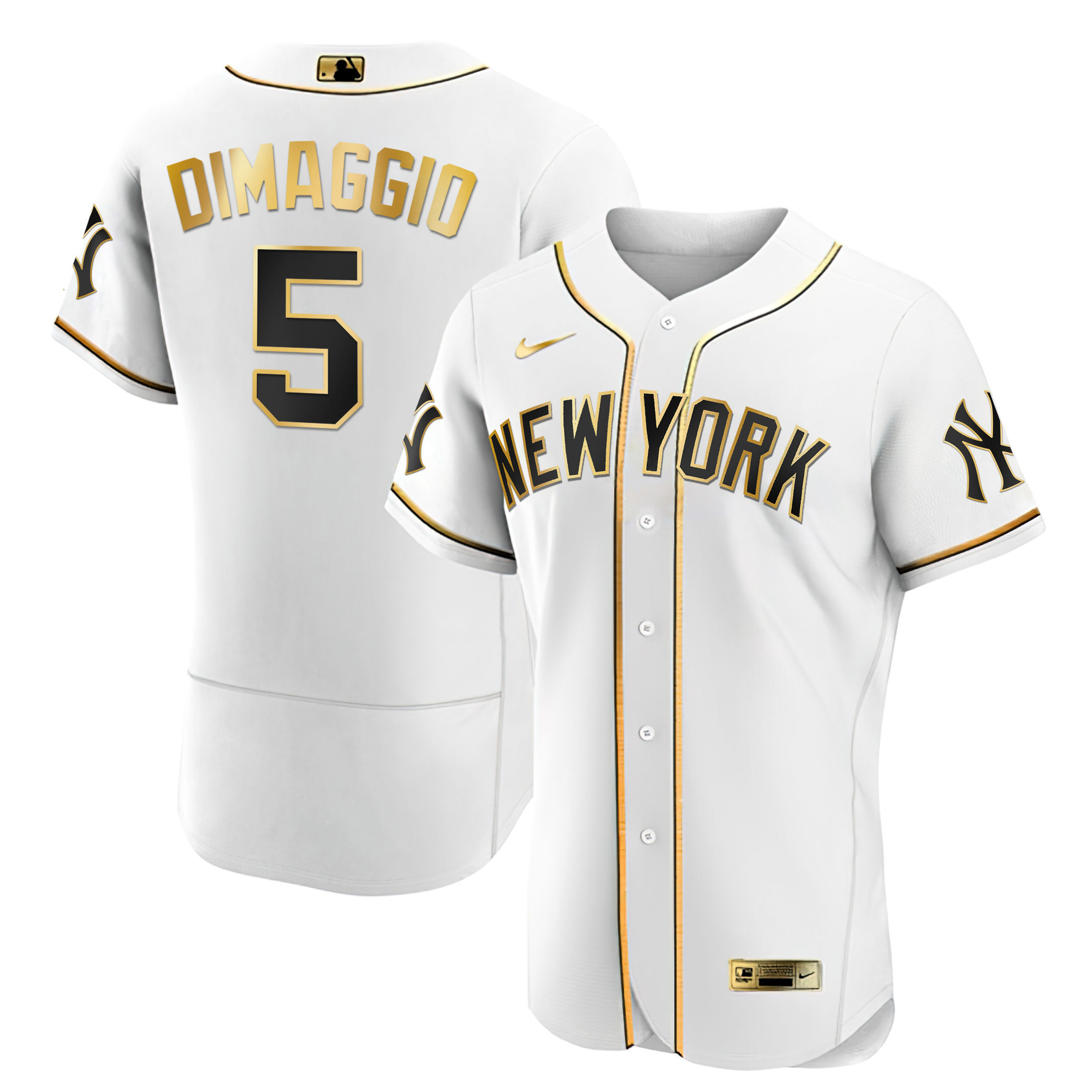 Joe DiMaggio Men's New York Yankees White Gold & Black Gold Flex White Jersey - All Stitched
