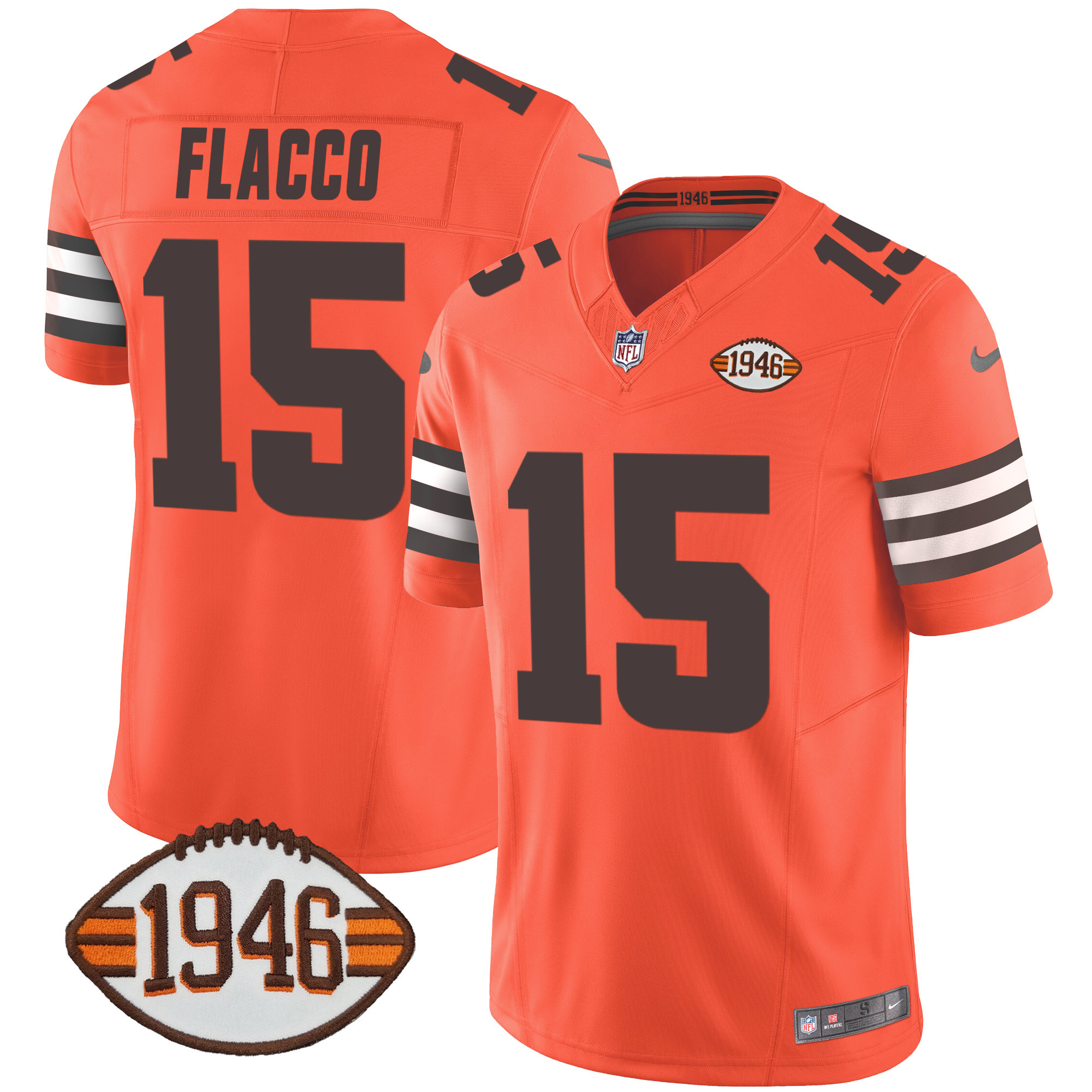 Joe Flacco Men's Cleveland Browns 1946 75th Anniversary Patch Orange Jersey - All Stitched