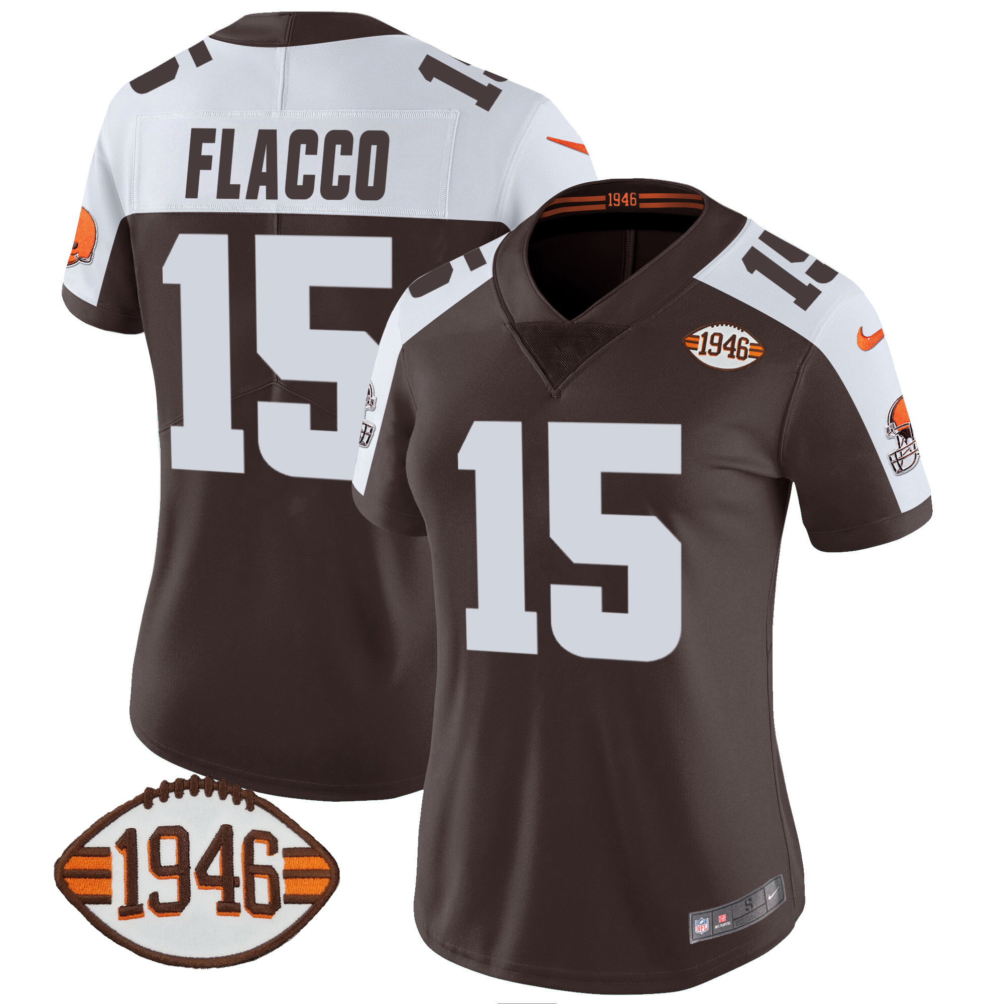 Joe Flacco Women's Cleveland Browns 1946 75th Anniversary Patch Alternate Jersey - All Stitched