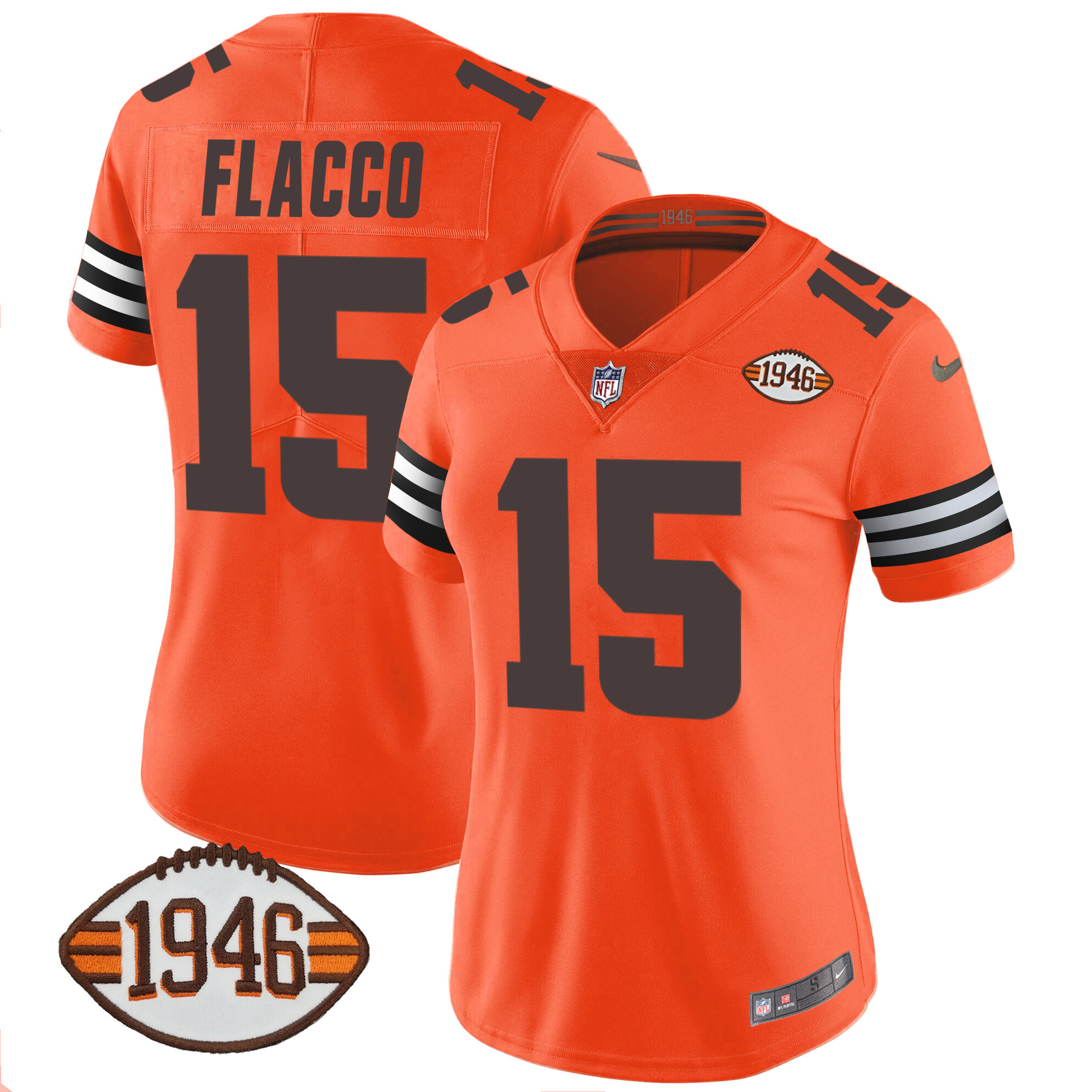 Joe Flacco Women's Cleveland Browns 1946 75th Anniversary Patch Orange Jersey - All Stitched