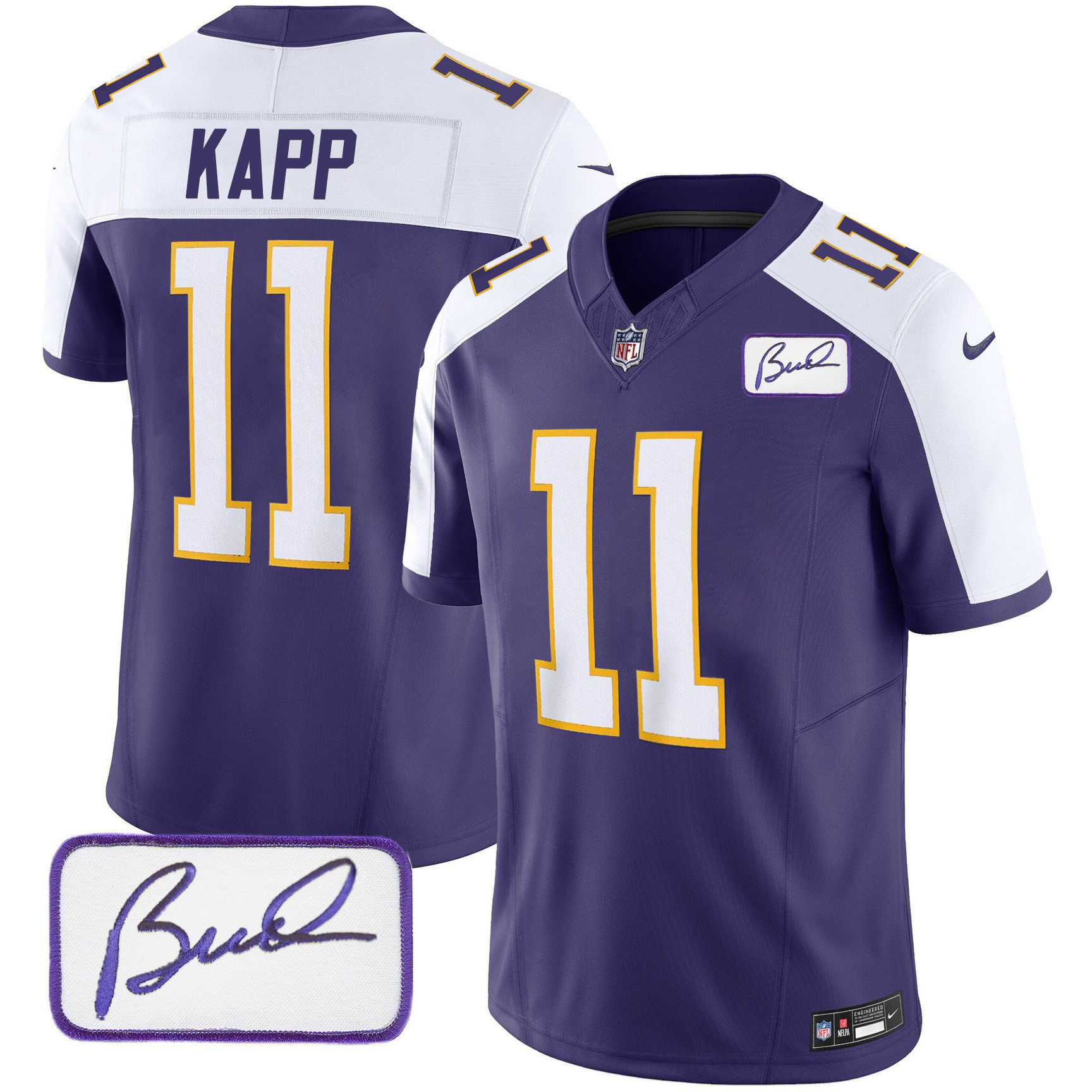 Joe Kapp Minnesota Vikings Bud Grant Patch Classic Limted Alternate Jersey - All Stitched