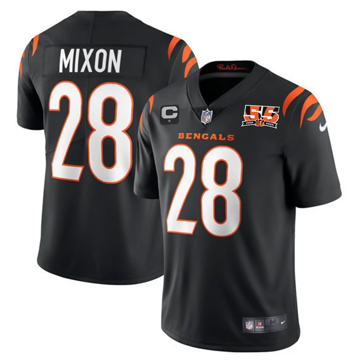 Joe Mixon Men's Cincinnati Bengals 55th 1968 - 2022 Anniversary Patch Player Vapor Limited Black Jersey - All Stitched 