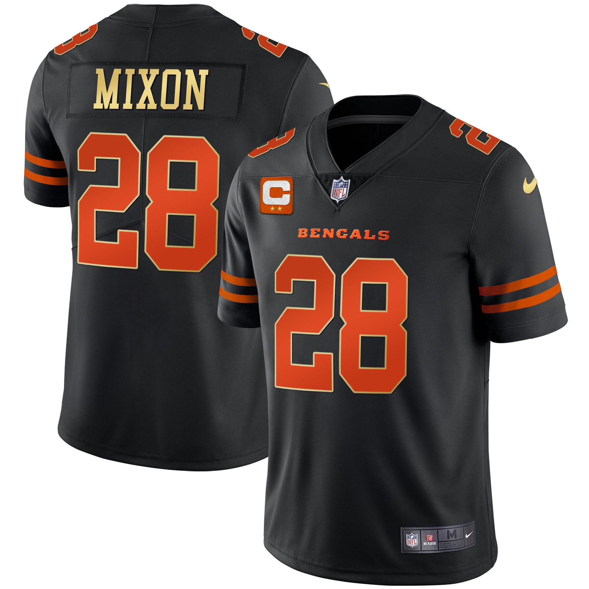 Joe Mixon Men's Cincinnati Bengals Black Gold & White Gold Vapor Black Orange Jersey - All Stitched 