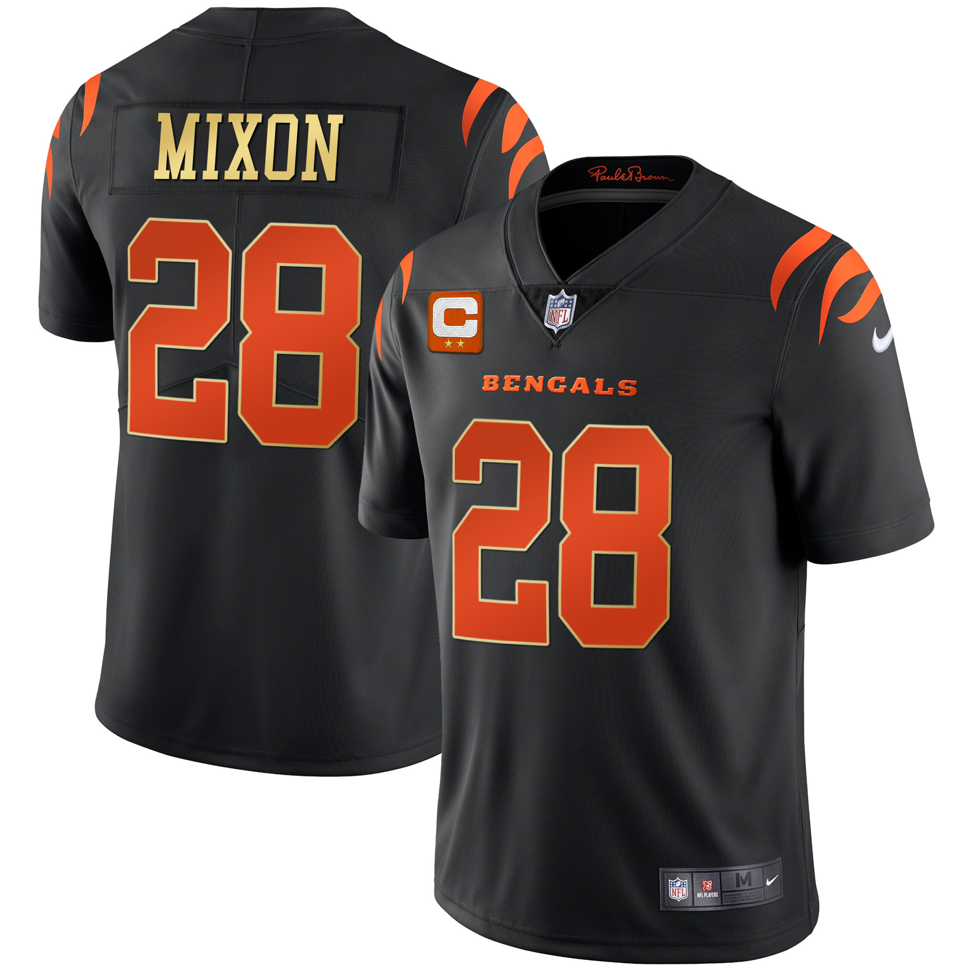 Joe Mixon Men's Cincinnati Bengals Black Gold & White Gold Vapor Gold Trim Jersey - All Stitched 