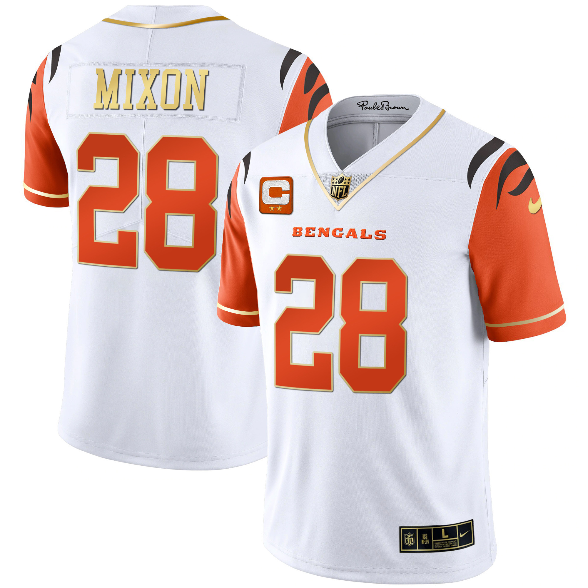 Joe Mixon Men's Cincinnati Bengals Black Gold & White Gold Vapor Sleeves Limited Jersey - All Stitched 