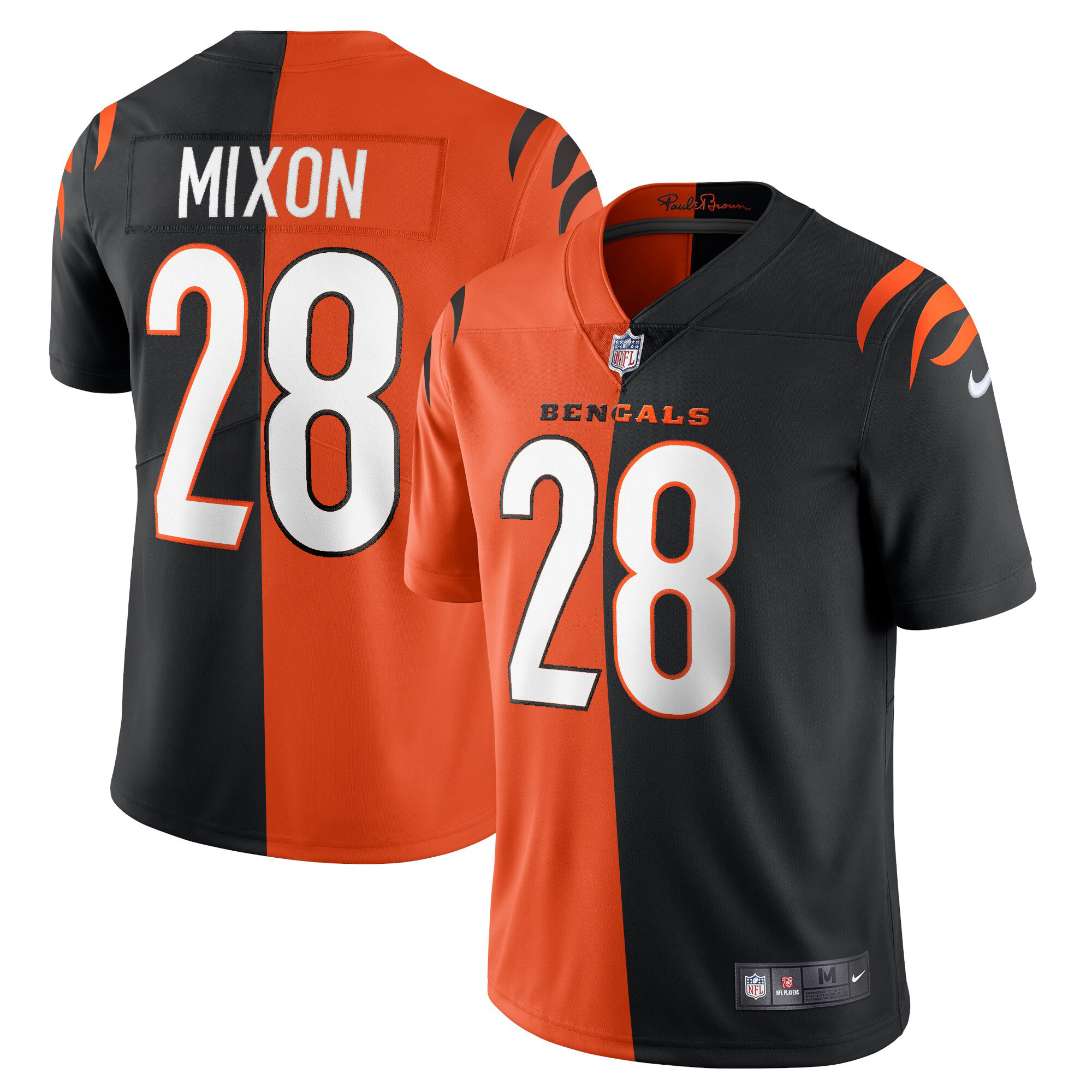Joe Mixon Men's Cincinnati Bengals Black Gold & White Gold Vapor Split Jersey - All Stitched 