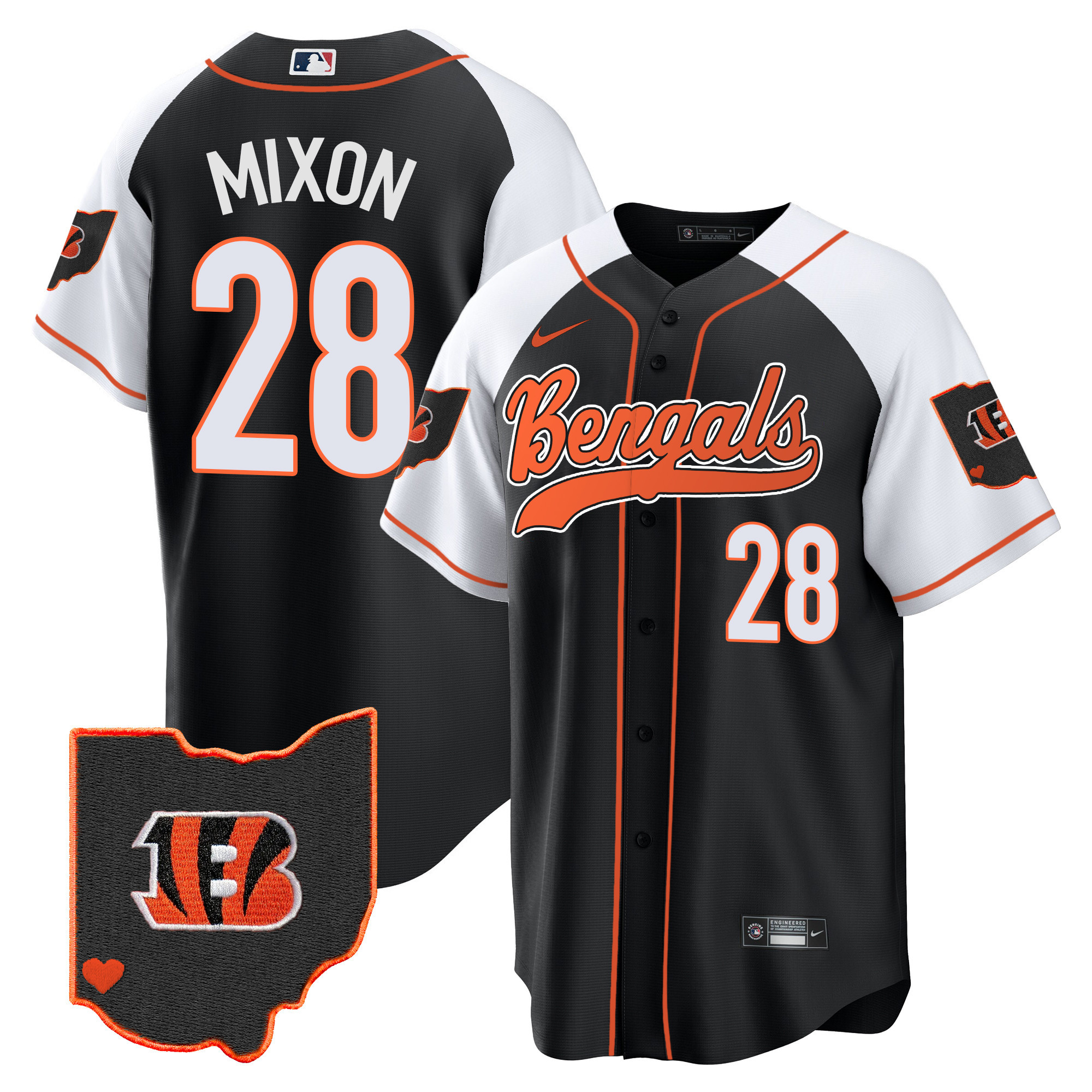 Joe Mixon Men's Cincinnati Bengals Ohio Patch Baseball Alternate Jersey - All Stitched 
