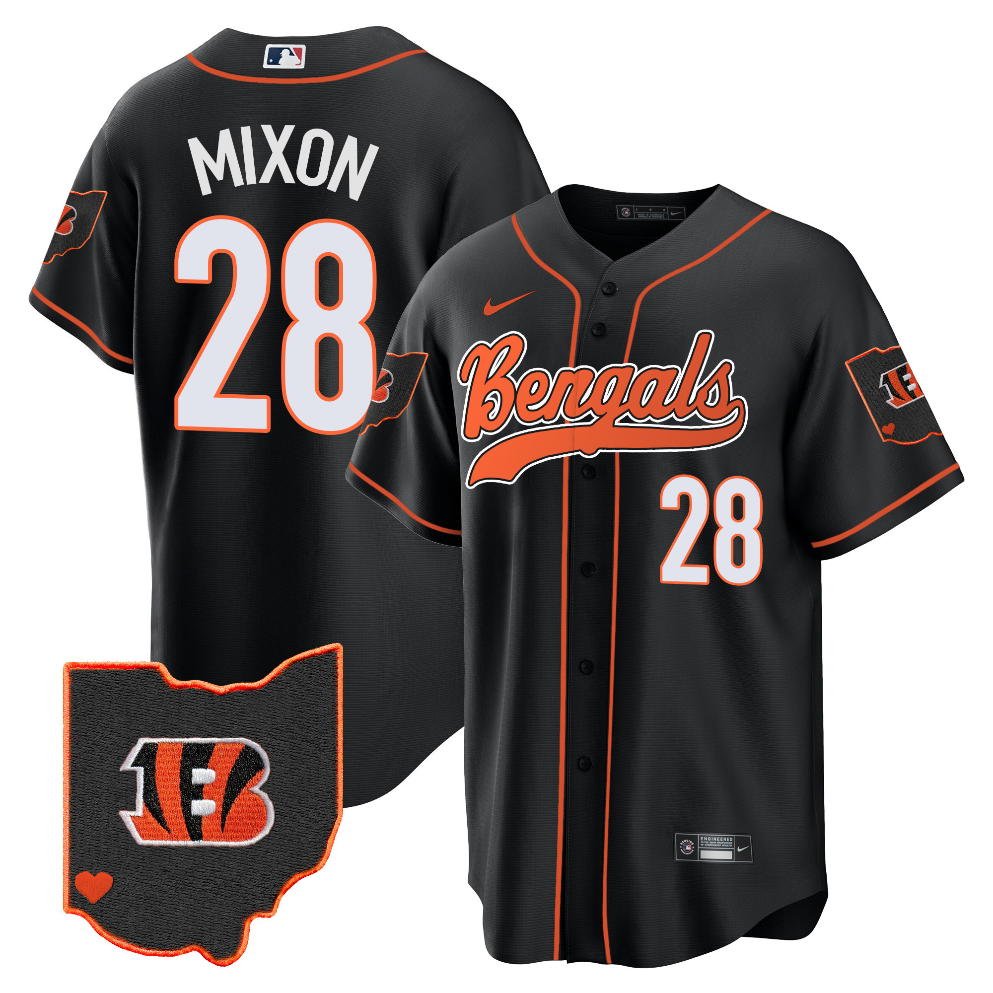 Joe Mixon Men's Cincinnati Bengals Ohio Patch Baseball Black Jersey - All Stitched 