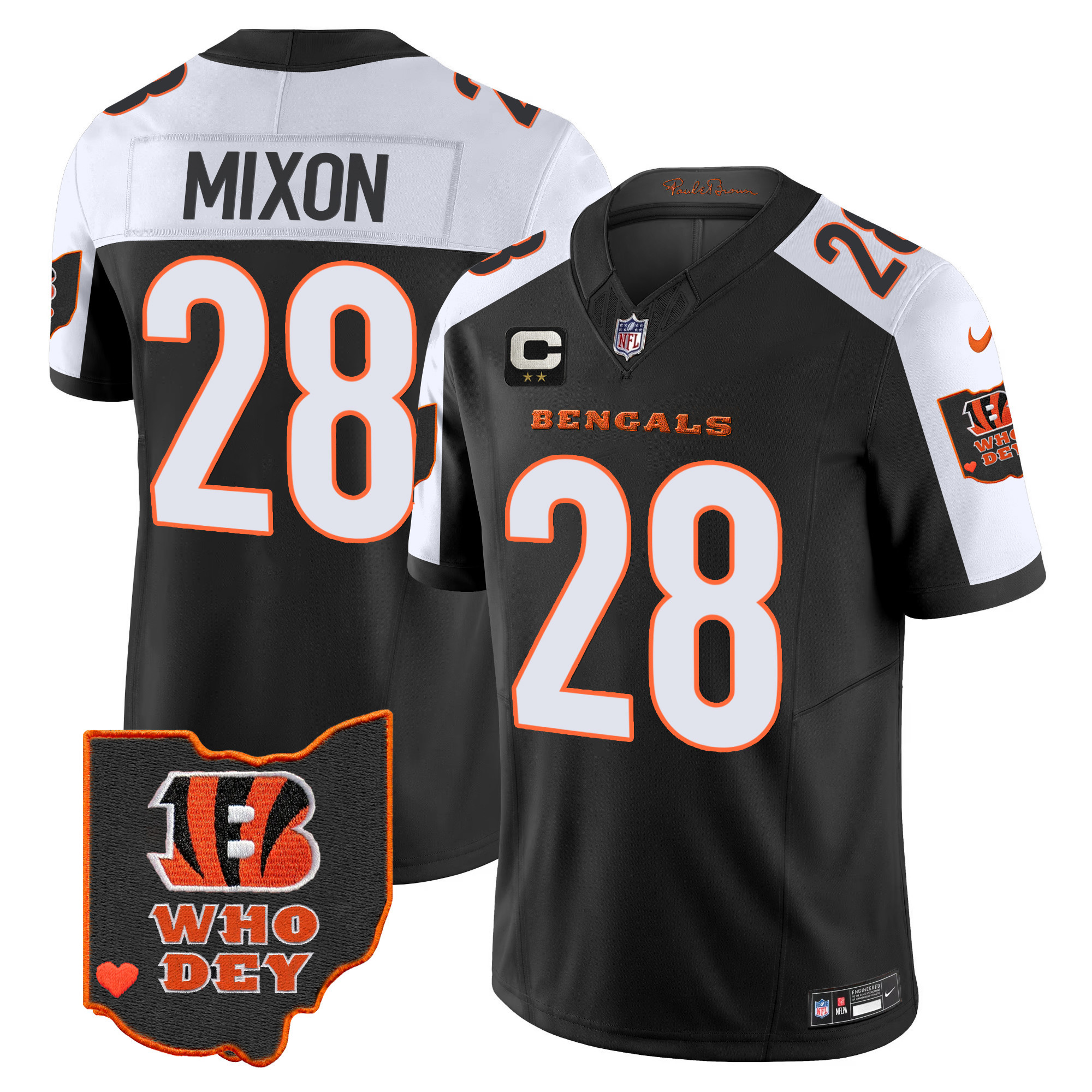 Joe Mixon Men's Cincinnati Bengals Ohio Patch Vapor Limited Alternate Jersey - All Stitched 