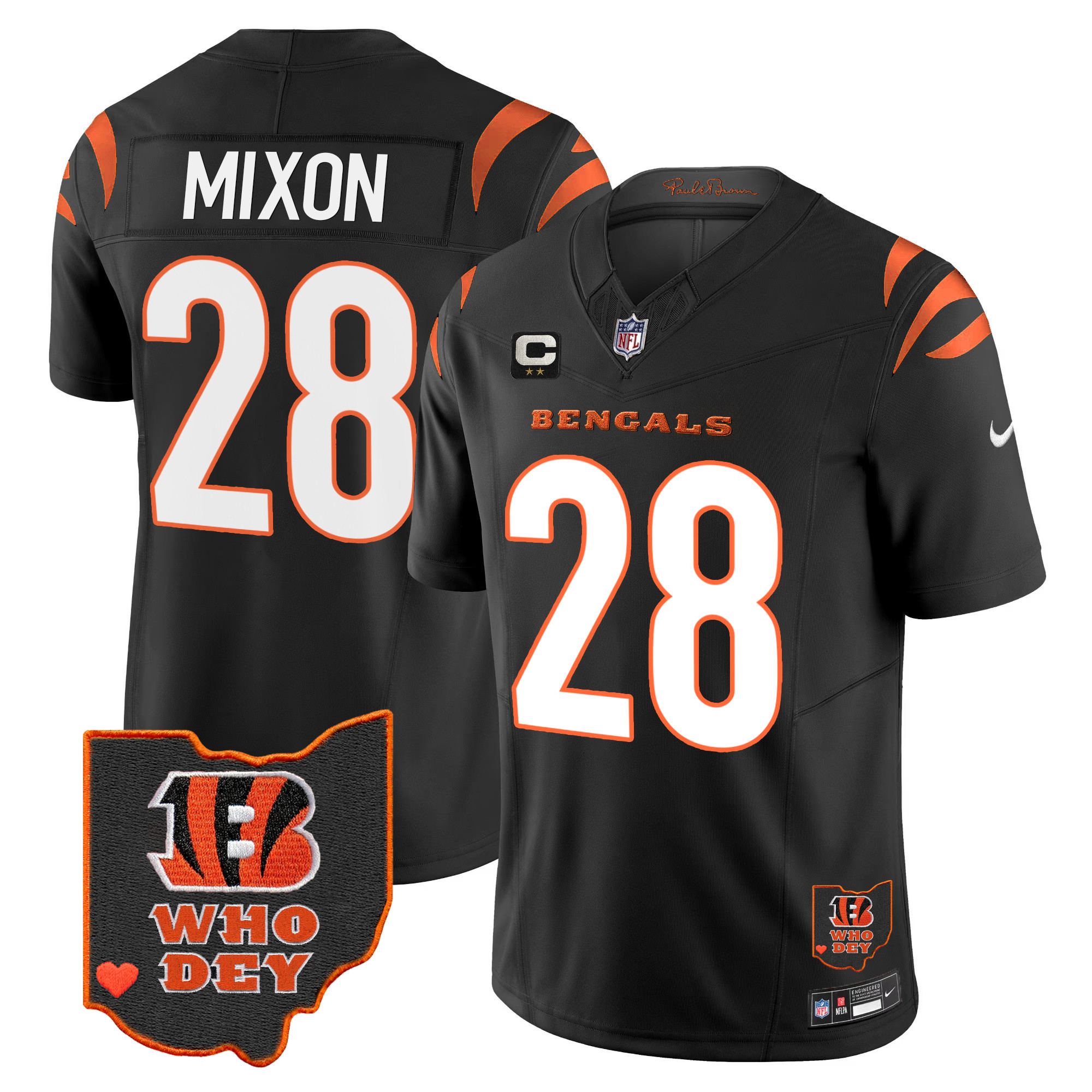 Joe Mixon Men's Cincinnati Bengals Ohio Patch Vapor Limited Black Jersey - All Stitched 