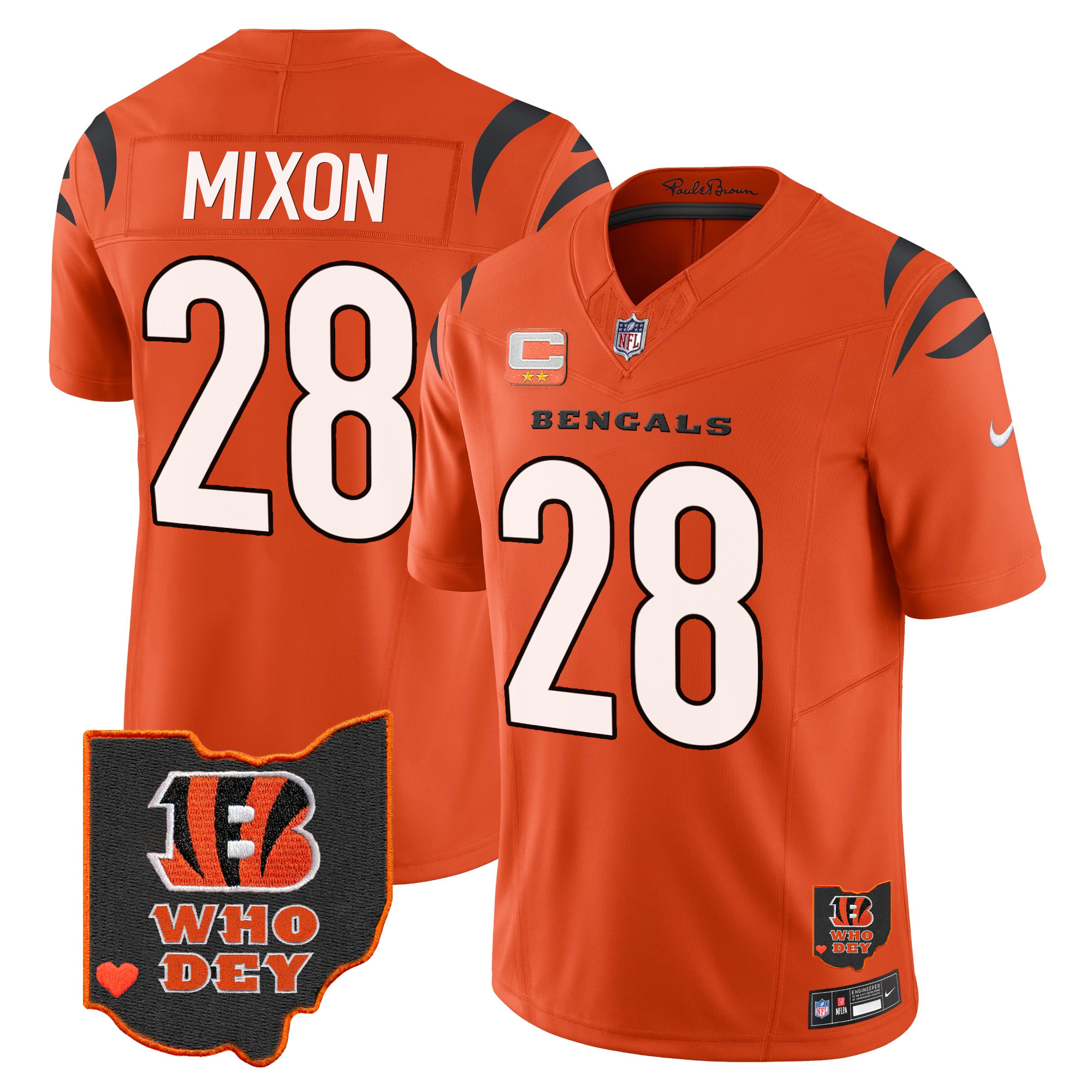 Joe Mixon Men's Cincinnati Bengals Ohio Patch Vapor Limited Orange Jersey - All Stitched 