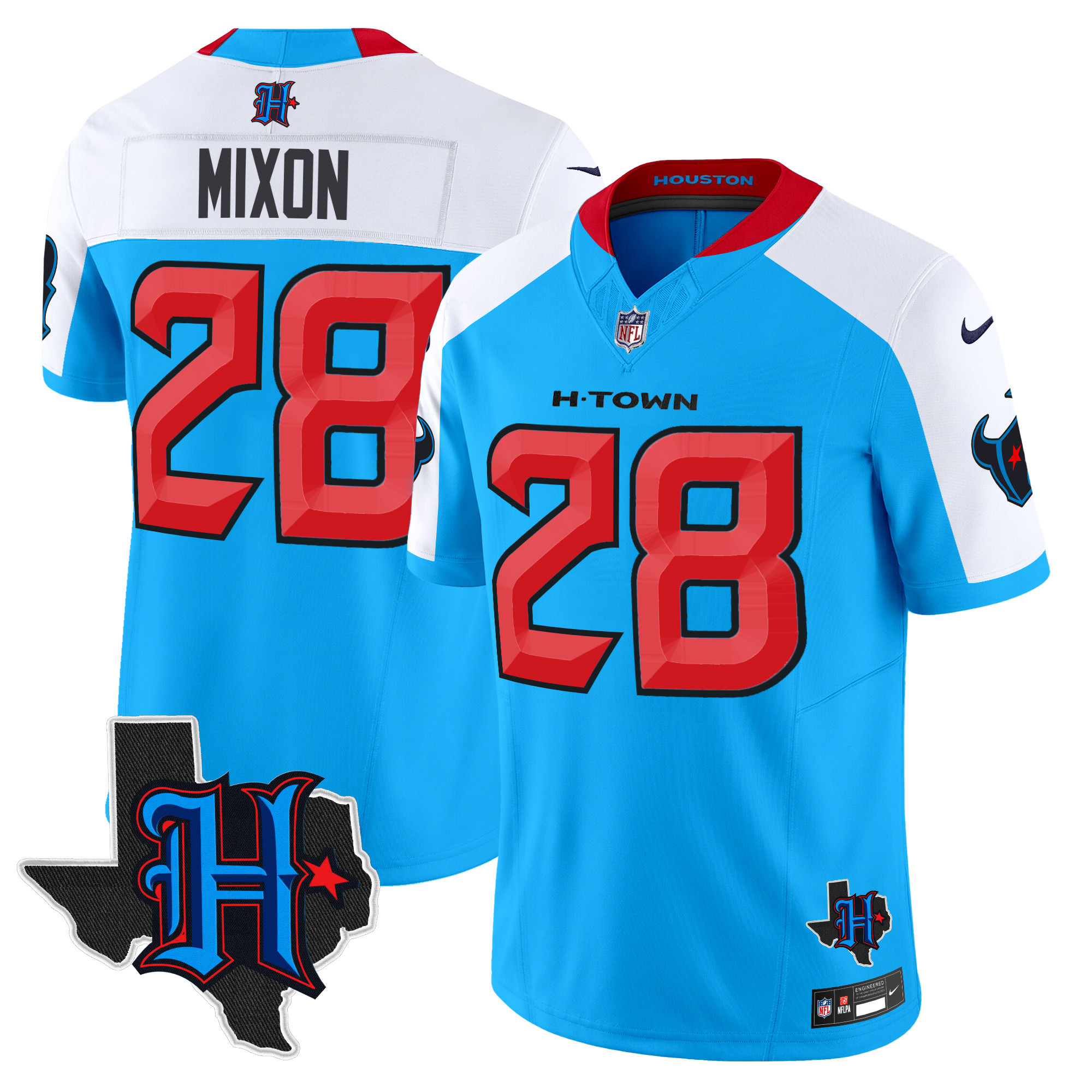 Joe Mixon Men's Houston Texans 2024 Texas Patch Vapor Limited Blue Alternate Jersey - All Stitched 