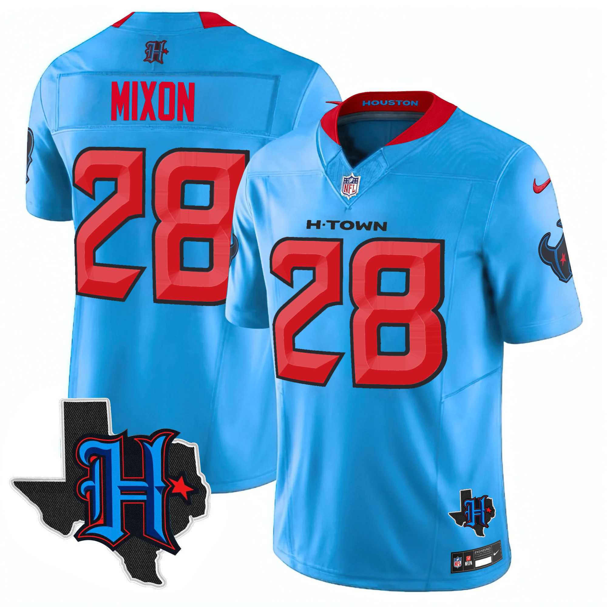 Joe Mixon Men's Houston Texans 2024 Texas Patch Vapor Limited Blue Jersey - All Stitched 