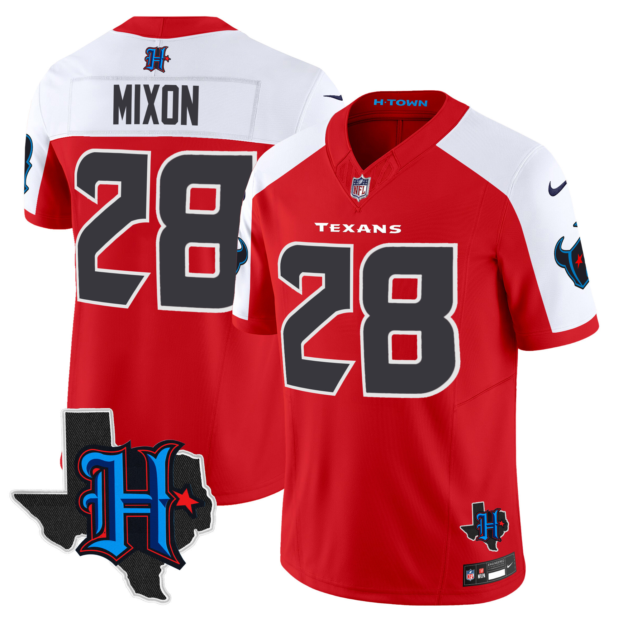 Joe Mixon Men's Houston Texans 2024 Texas Patch Vapor Limited Red Alternate Jersey - All Stitched 