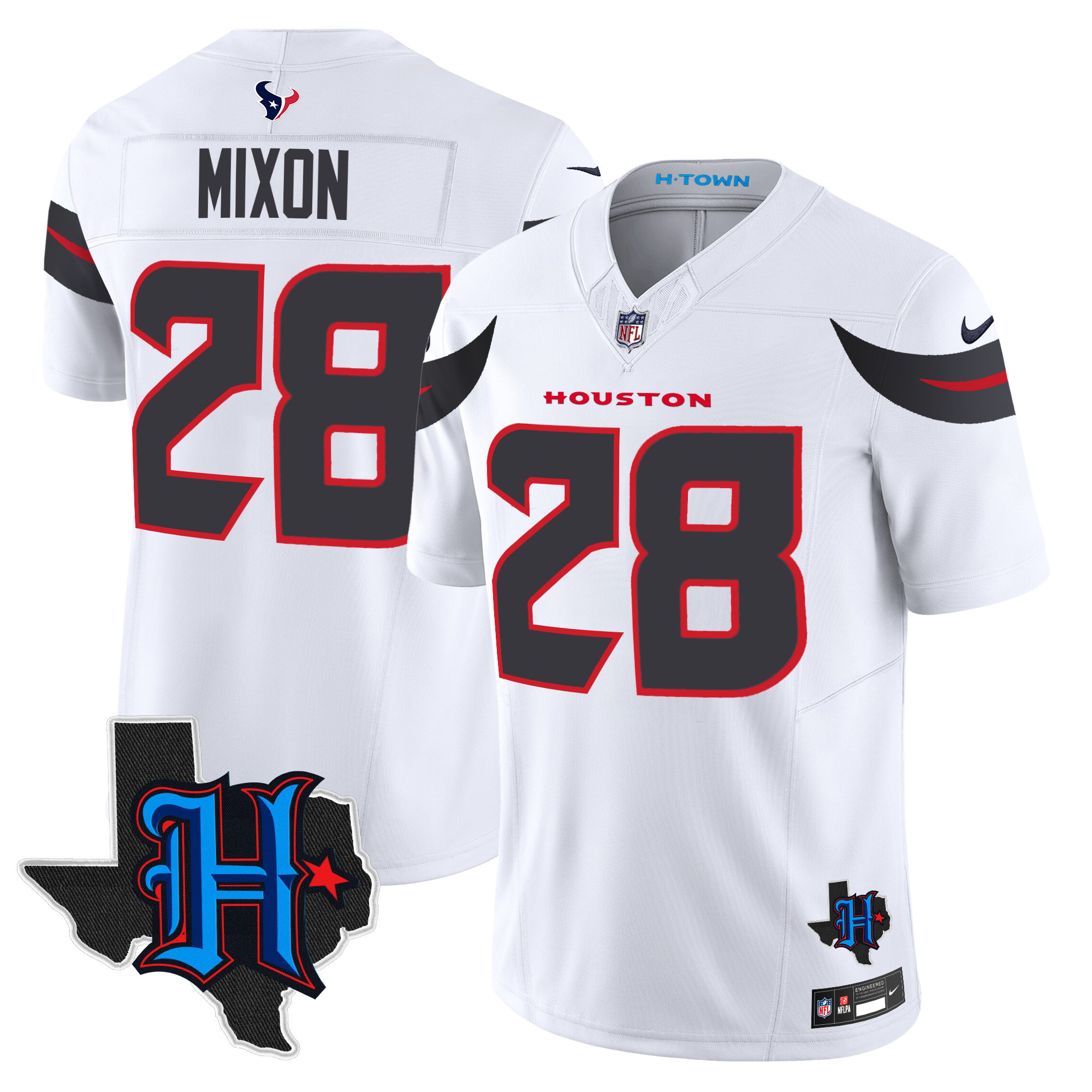 Joe Mixon Men's Houston Texans 2024 Texas Patch Vapor Limited White Jersey - All Stitched 