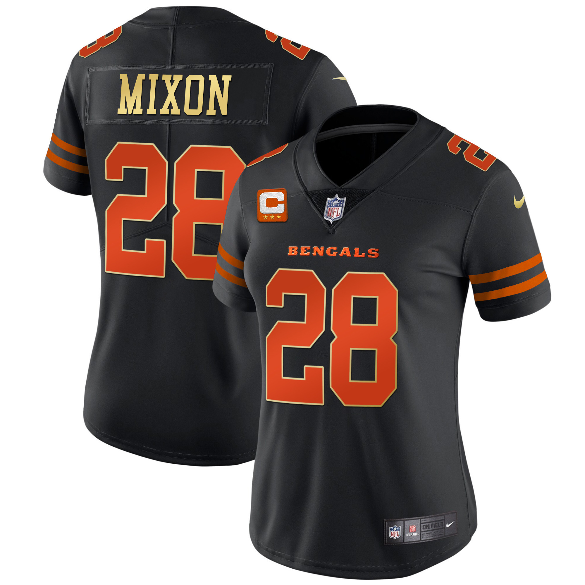 Joe Mixon Women's Cincinnati Bengals Black Gold Vapor Black Orange Jersey - All Stitched 