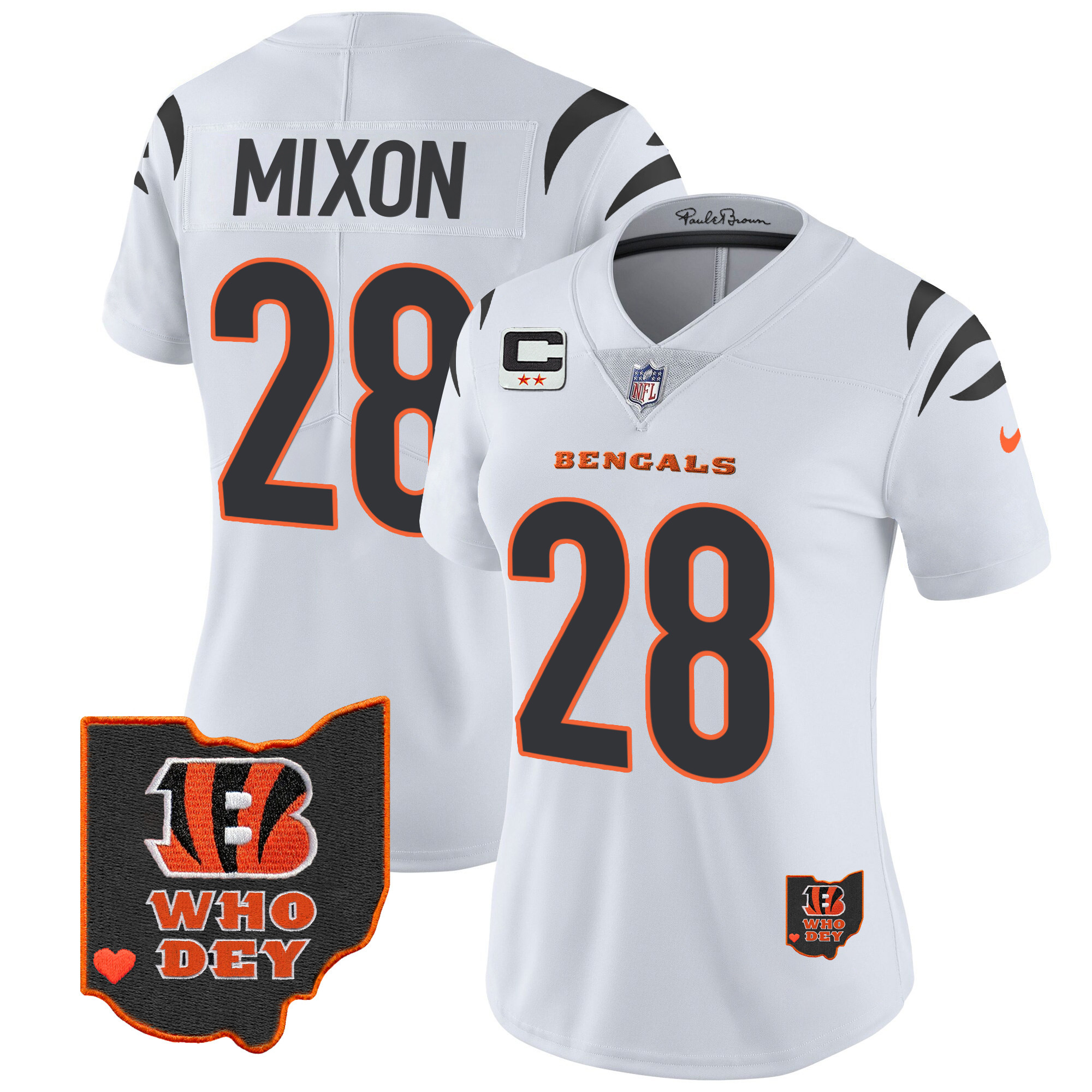 Joe Mixon Women's Cincinnati Bengals Ohio Patch Vapor Limited White Jersey - All Stitched 