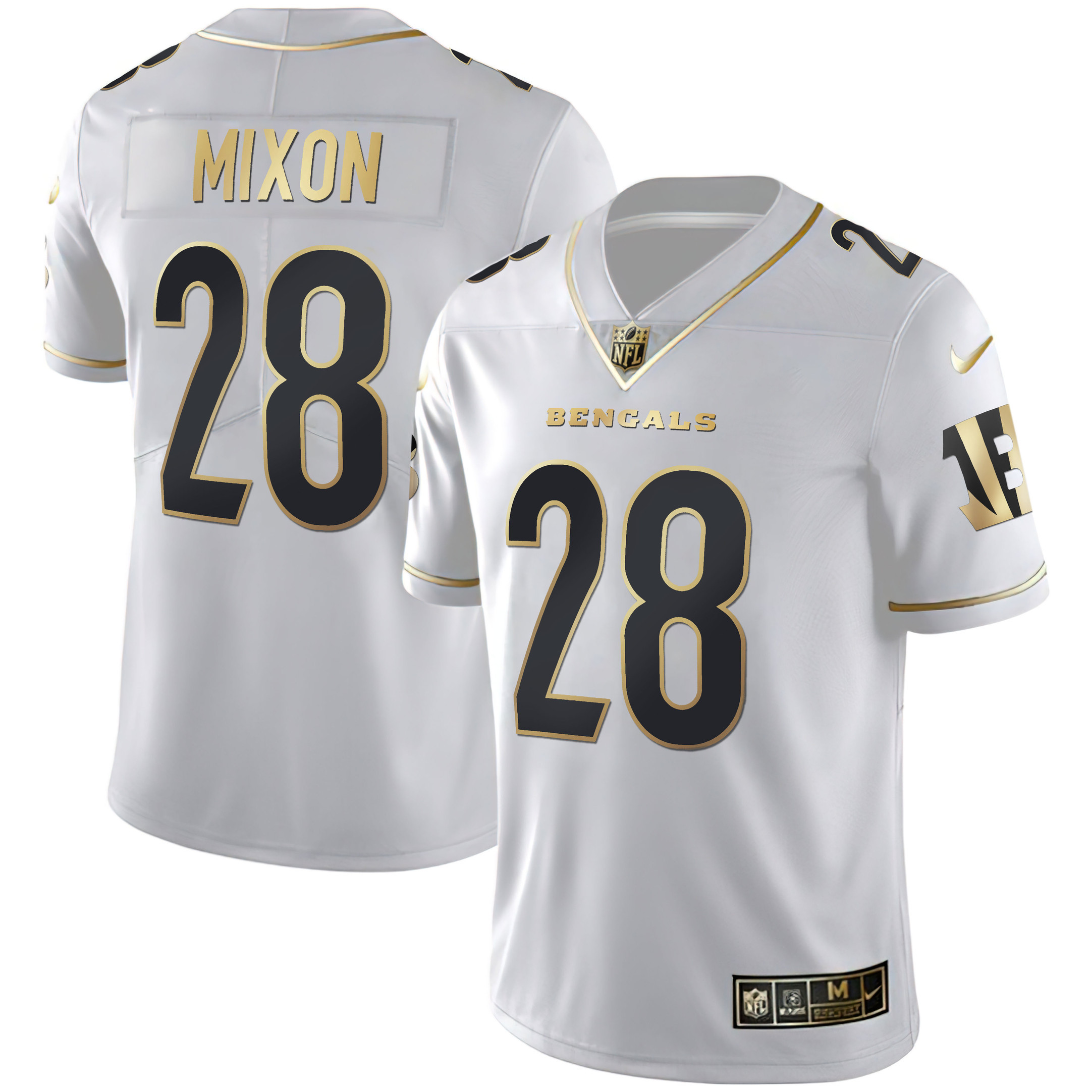 Joe Mixon Women's Cincinnati Bengals White Gold & Black Gold White Gold Jersey - All Stitched 