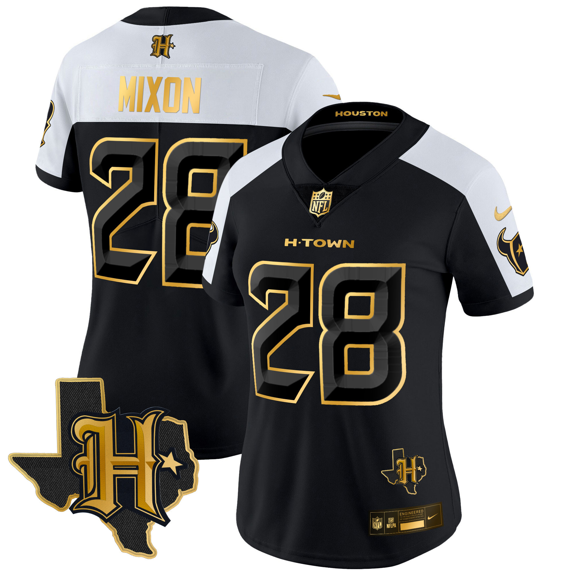 Joe Mixon Women's Houston Texans 2024 Texas Patch Gold Vapor Limited Alternate Jersey - All Stitched 