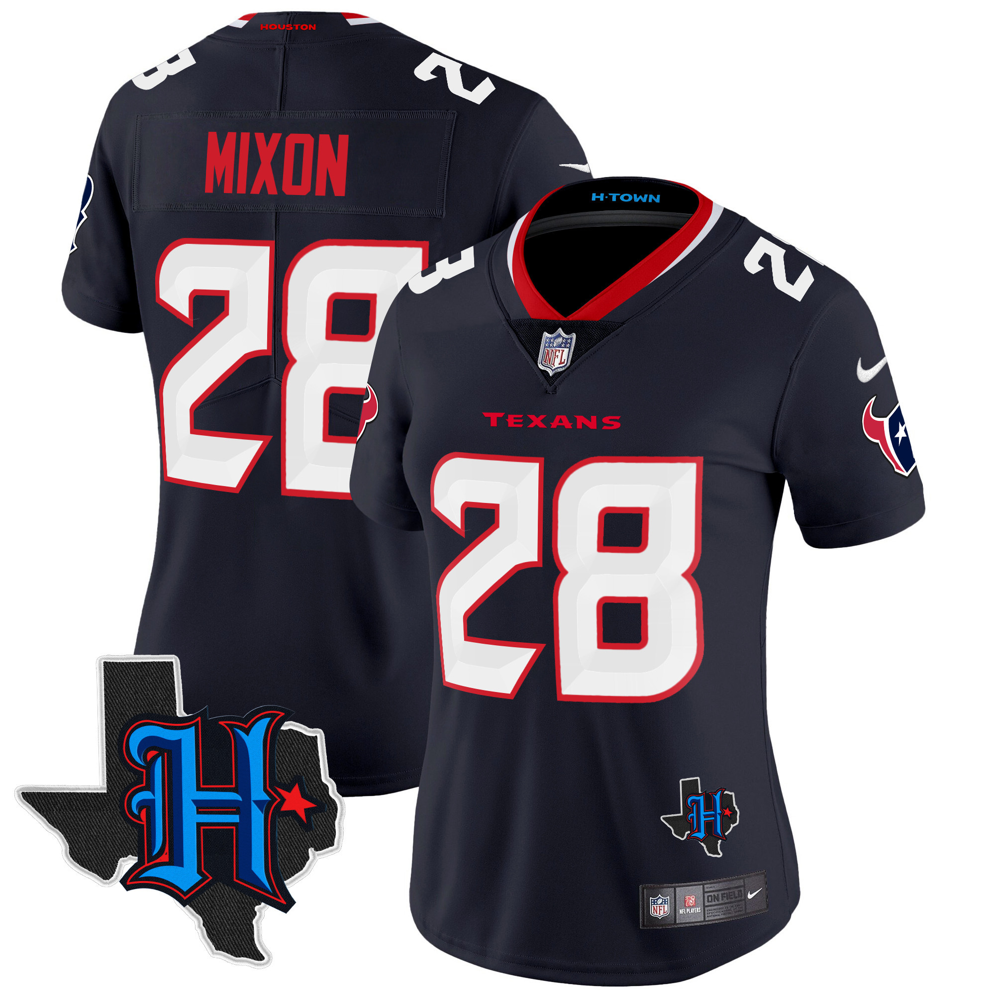 Joe Mixon Women's Houston Texans 2024 Texas Patch Vapor Limited Navy Jersey - All Stitched 