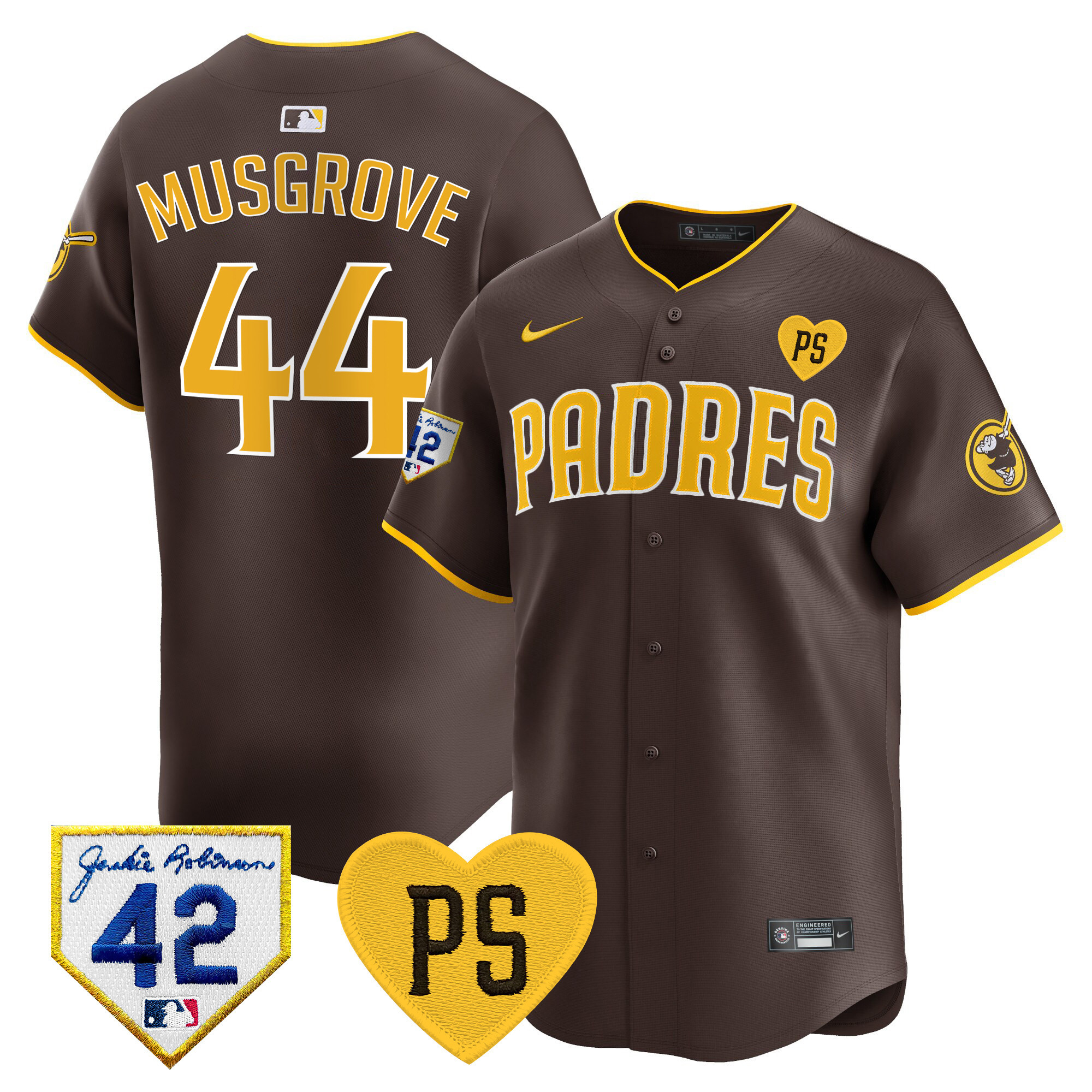 Joe Musgrove Men's San Diego Padres 2024 "For Peter" & Robinson Patch Vapor Premier Limited Brown Jersey - All Stitched