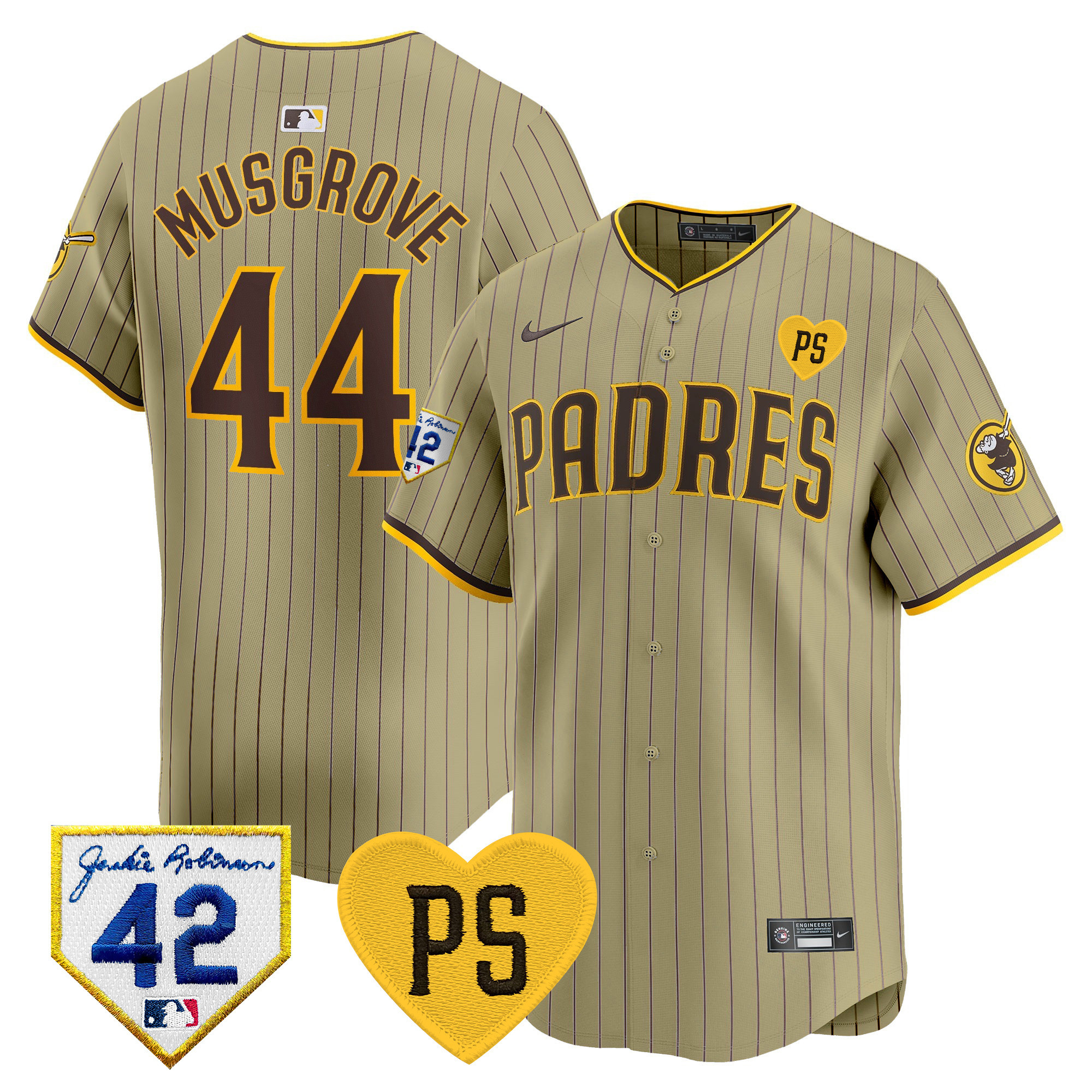 Joe Musgrove Men's San Diego Padres 2024 "For Peter" & Robinson Patch Vapor Premier Limited Tan Jersey - All Stitched