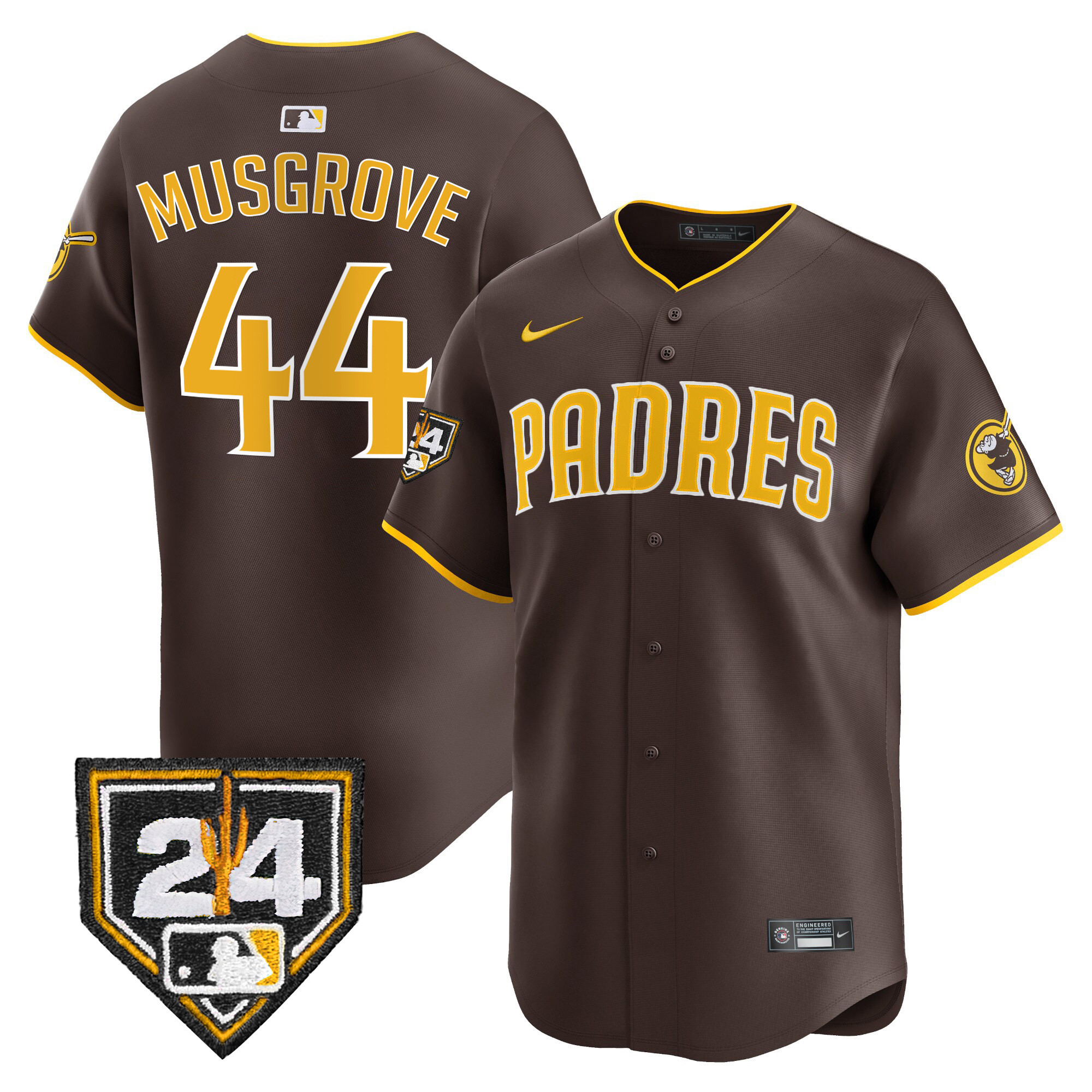 Joe Musgrove Men's San Diego Padres 2024 Spring Training Patch Vapor Premier Limited Brown Jersey - All Stitched