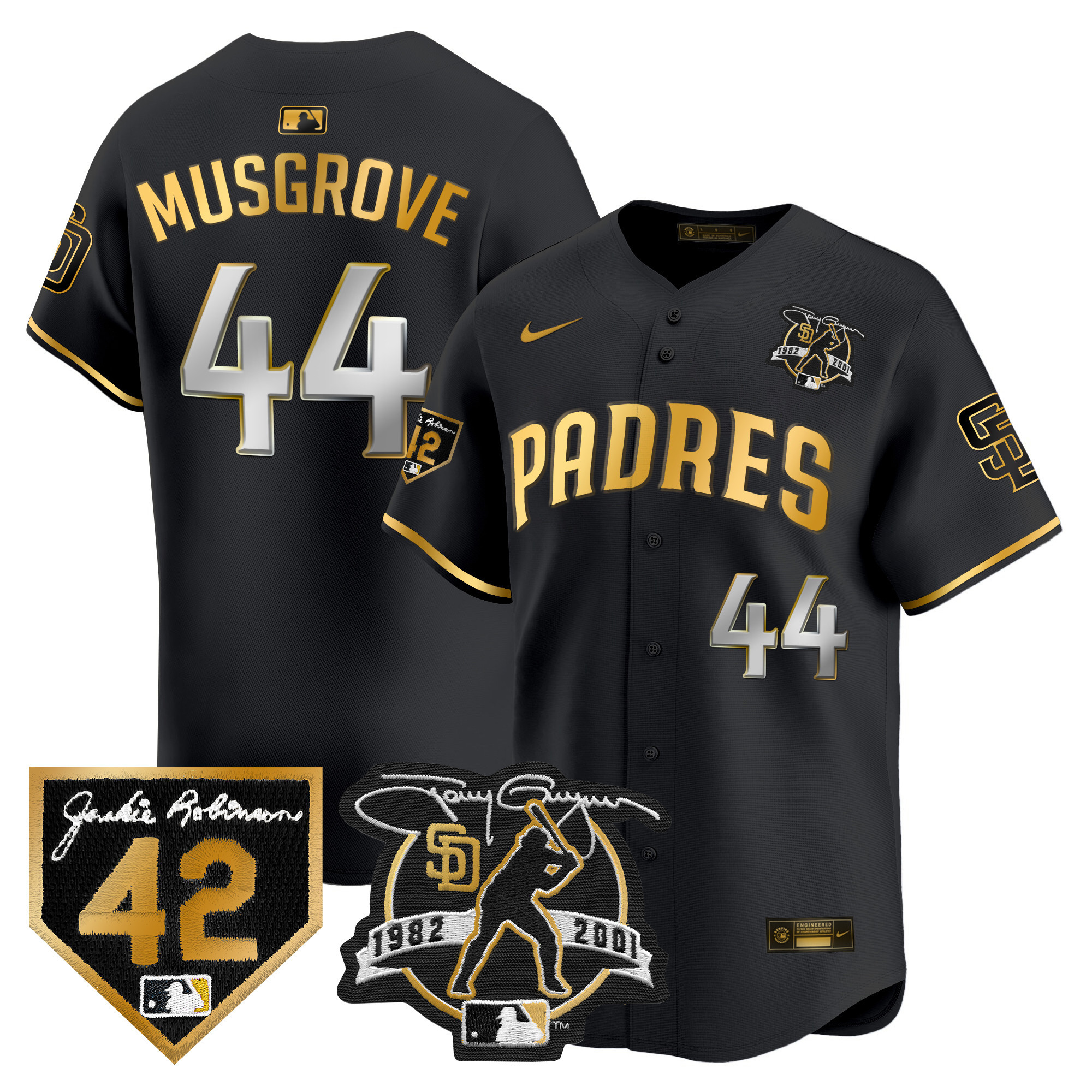 Joe Musgrove Men's San Diego Padres 2024 Tony Gwynn & Robinson Patch Vapor Premier Limited Black Gold Jersey - All Stitched