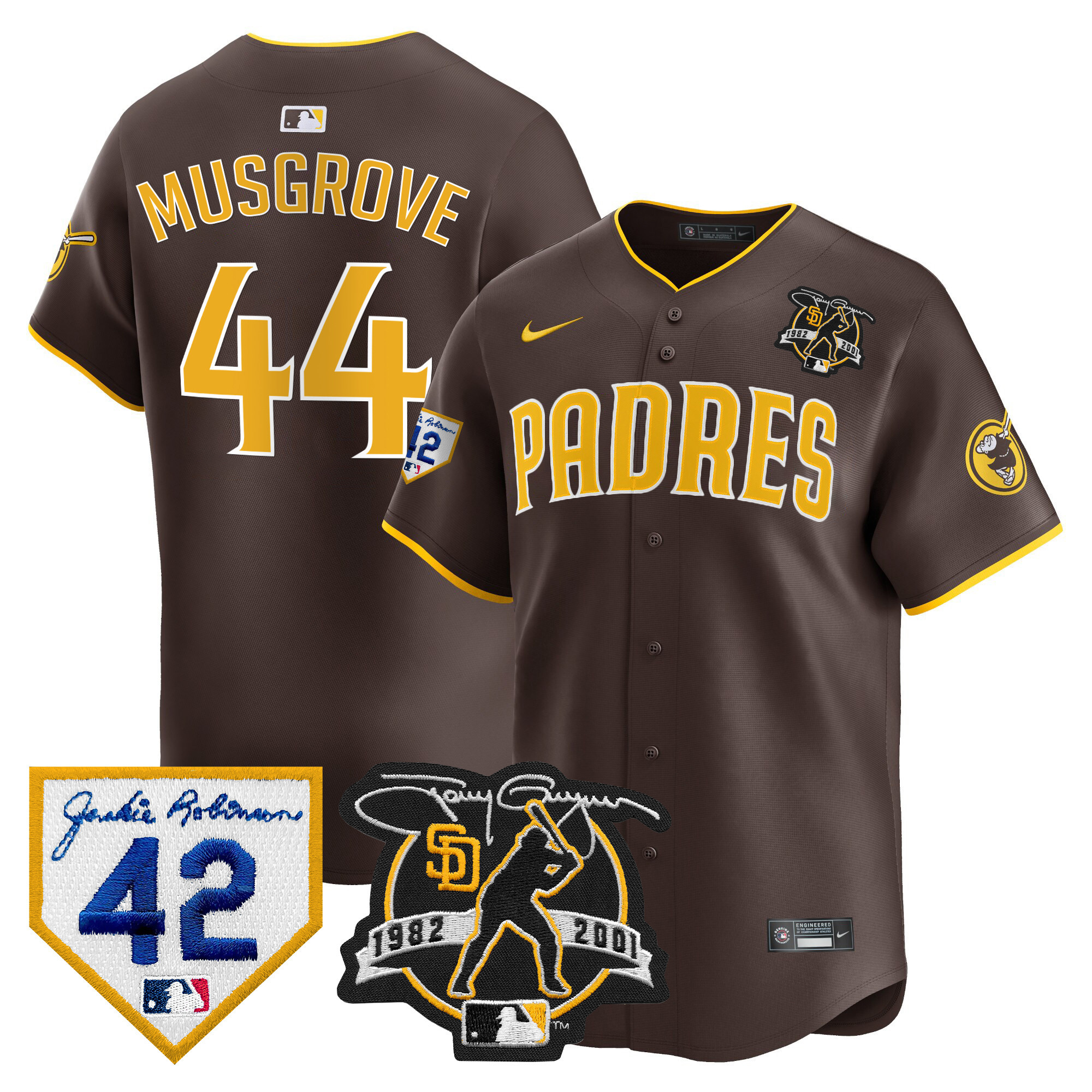 Joe Musgrove Men's San Diego Padres 2024 Tony Gwynn & Robinson Patch Vapor Premier Limited Brown Jersey - All Stitched