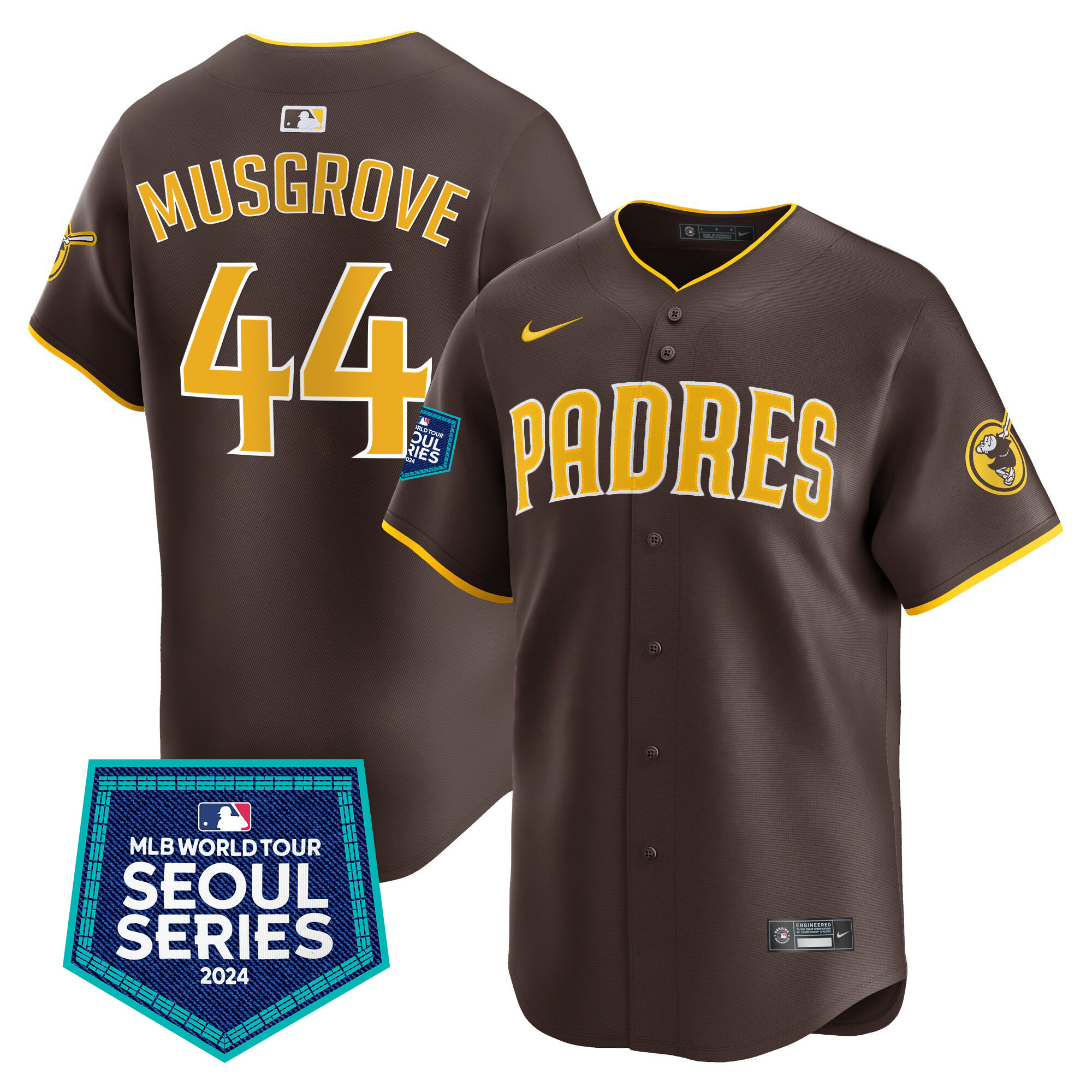 Joe Musgrove Men's San Diego Padres 2024 World Tour Seoul Series Patch Vapor Premier Limited Brown Jersey - All Stitched