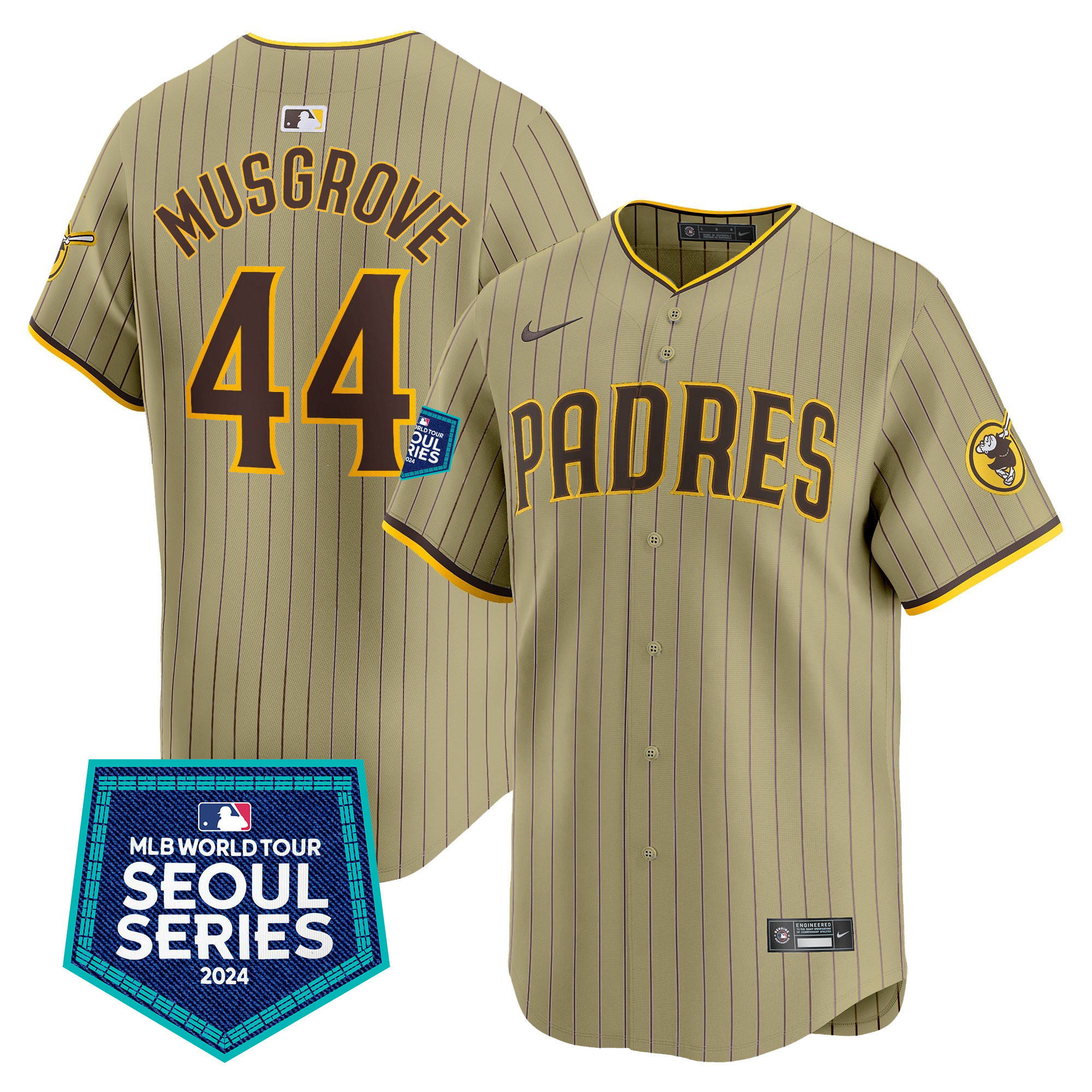Joe Musgrove Men's San Diego Padres 2024 World Tour Seoul Series Patch Vapor Premier Limited Tan Jersey - All Stitched
