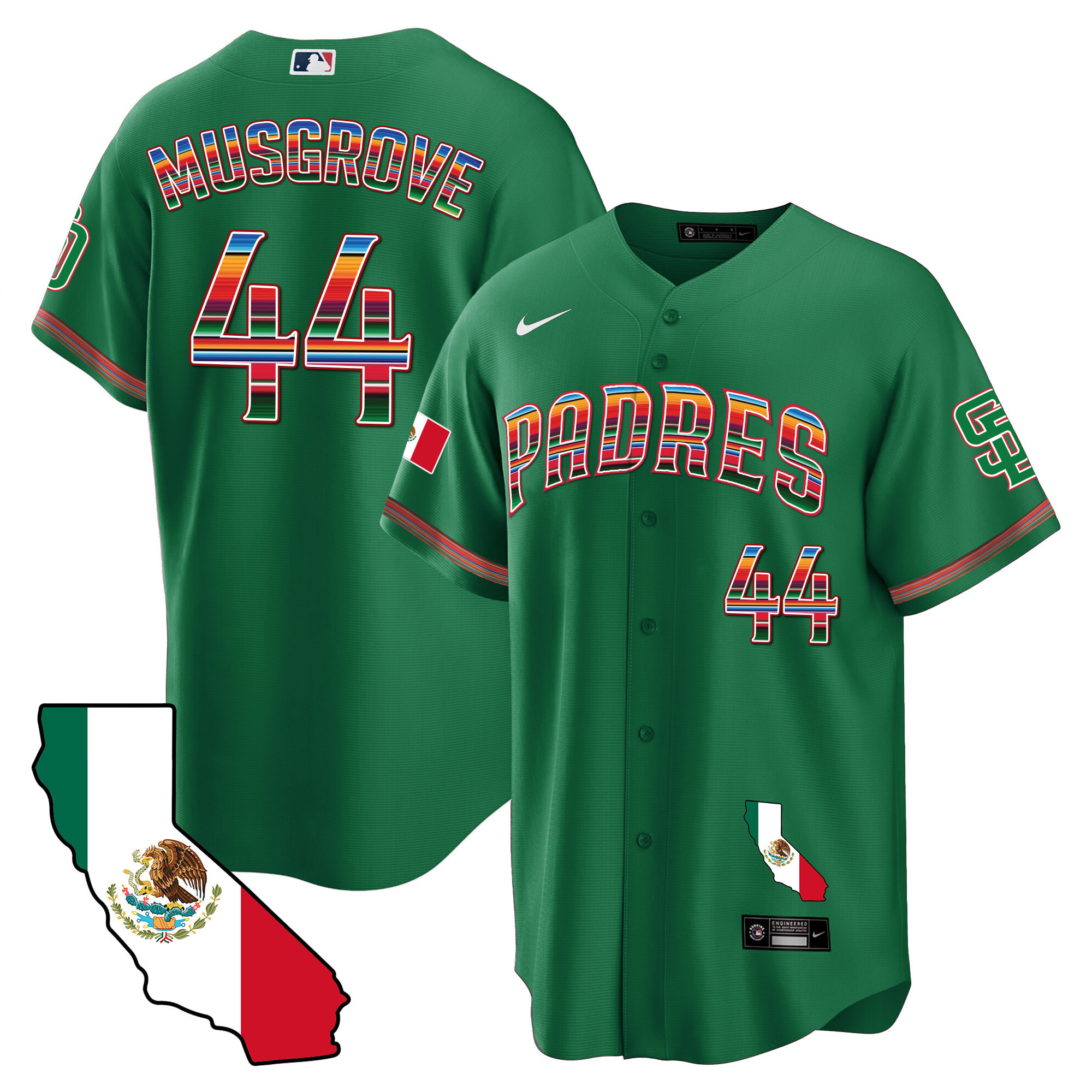 Joe Musgrove Men's San Diego Padres California Map Cool Base Green Jersey - All Stitched