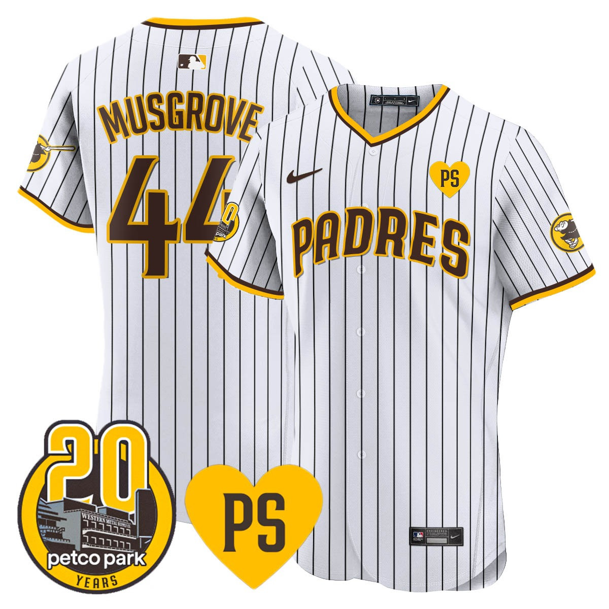 Joe Musgrove Men's San Diego Padres "For Peter" & Petco Park 20th Patch Vapor Premier Elite White Jersey - All Stitched