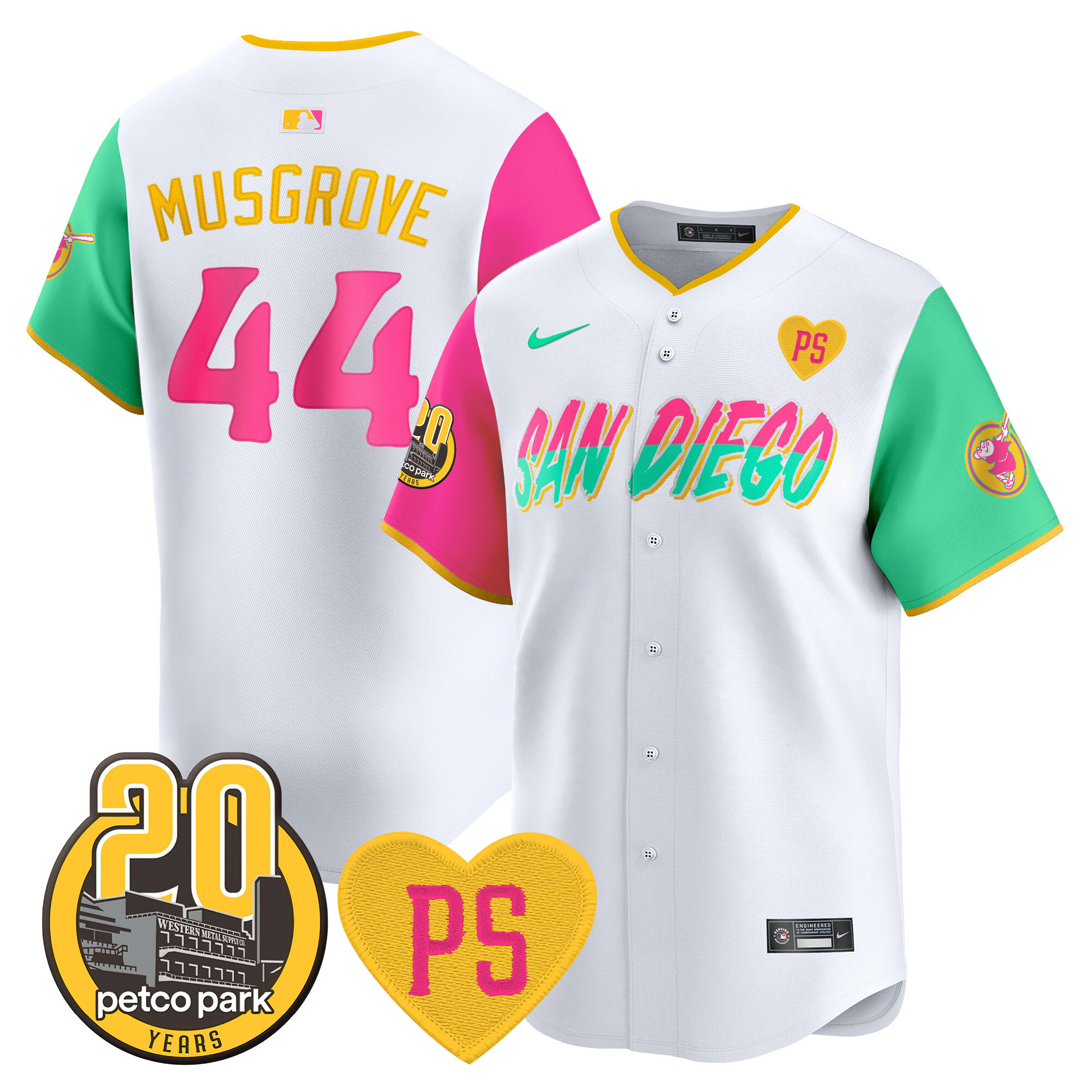 Joe Musgrove Men's San Diego Padres "For Peter" & Petco Park 20th Patch Vapor Premier Limited City Connect Jersey - All Stitched