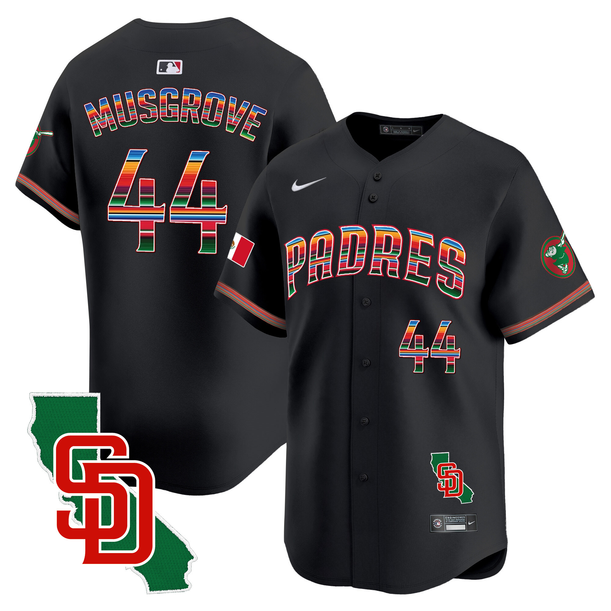 Joe Musgrove Men's San Diego Padres Mexico California Patch Vapor Premier Limited Black Jersey - All Stitched