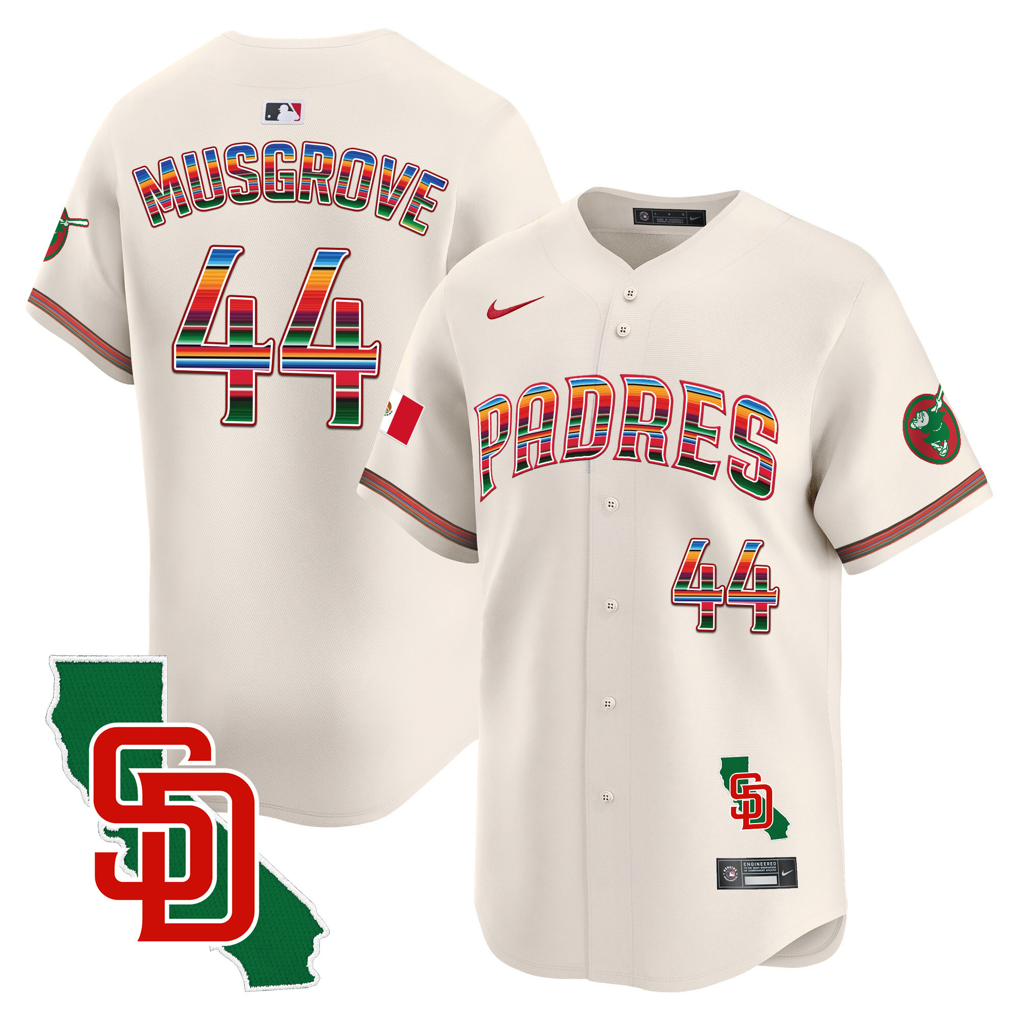 Joe Musgrove Men's San Diego Padres Mexico California Patch Vapor Premier Limited Cream Jersey - All Stitched