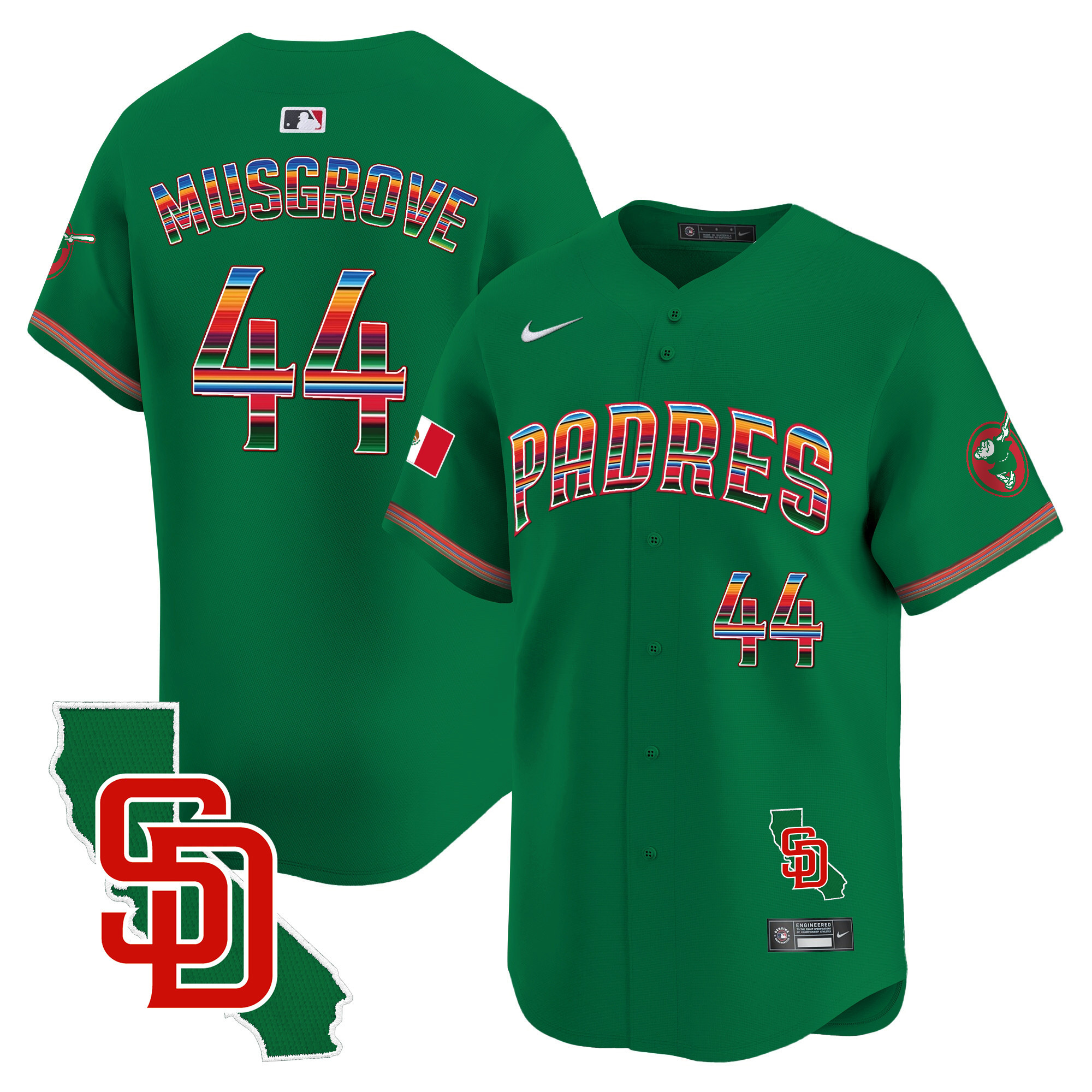 Joe Musgrove Men's San Diego Padres Mexico California Patch Vapor Premier Limited Green Jersey - All Stitched