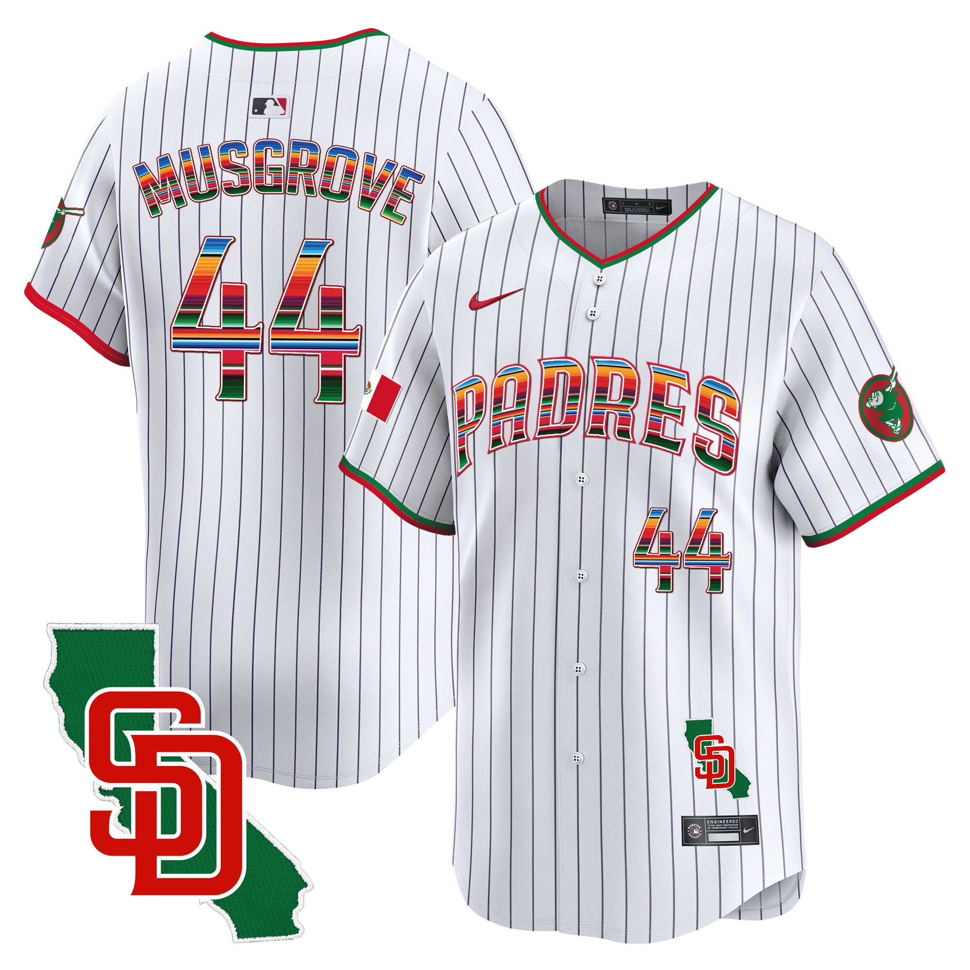 Joe Musgrove Men's San Diego Padres Mexico California Patch Vapor Premier Limited Pinstripe Jersey - All Stitched