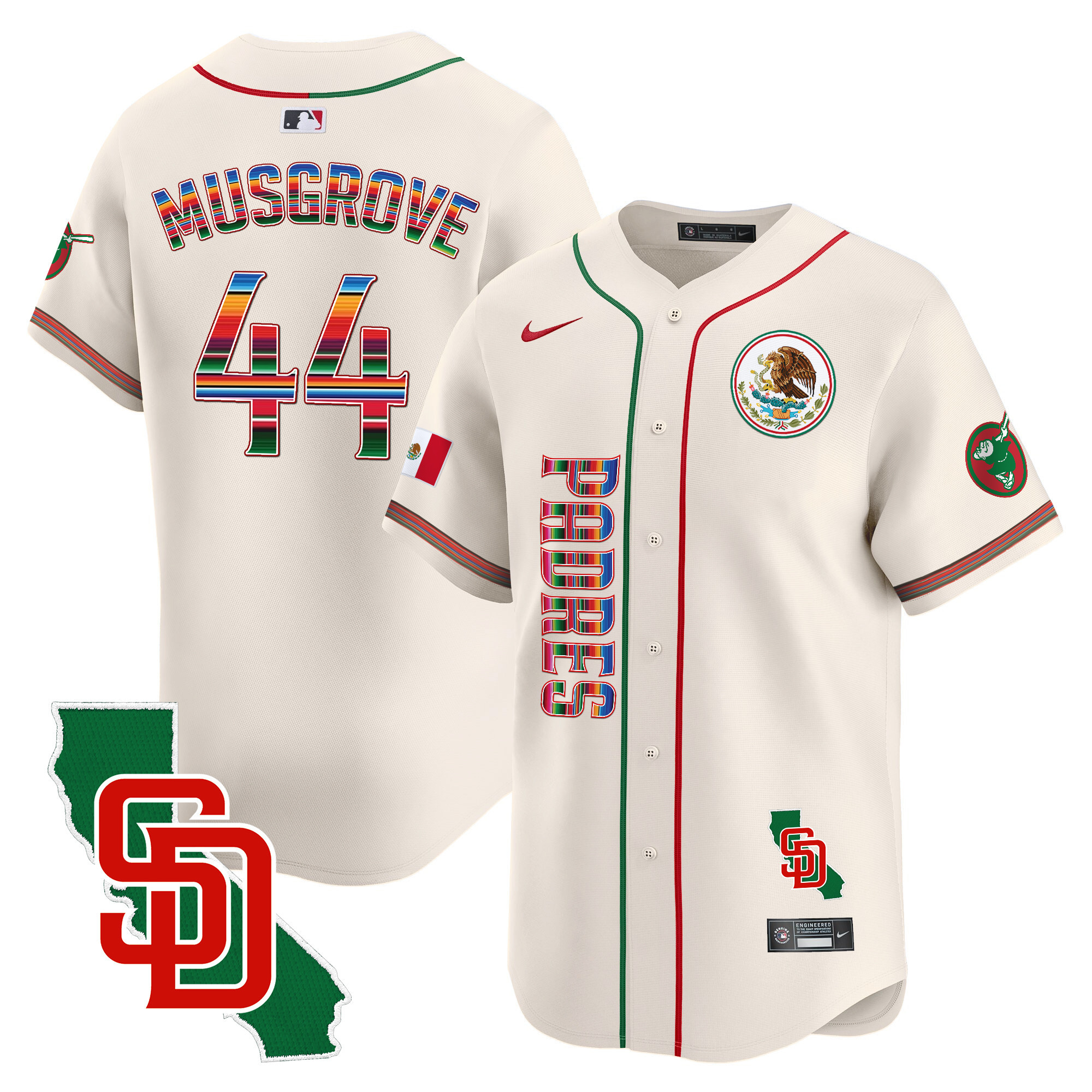 Joe Musgrove Men's San Diego Padres Mexico California Patch Vapor Premier Limited V2 Cream Jersey - All Stitched