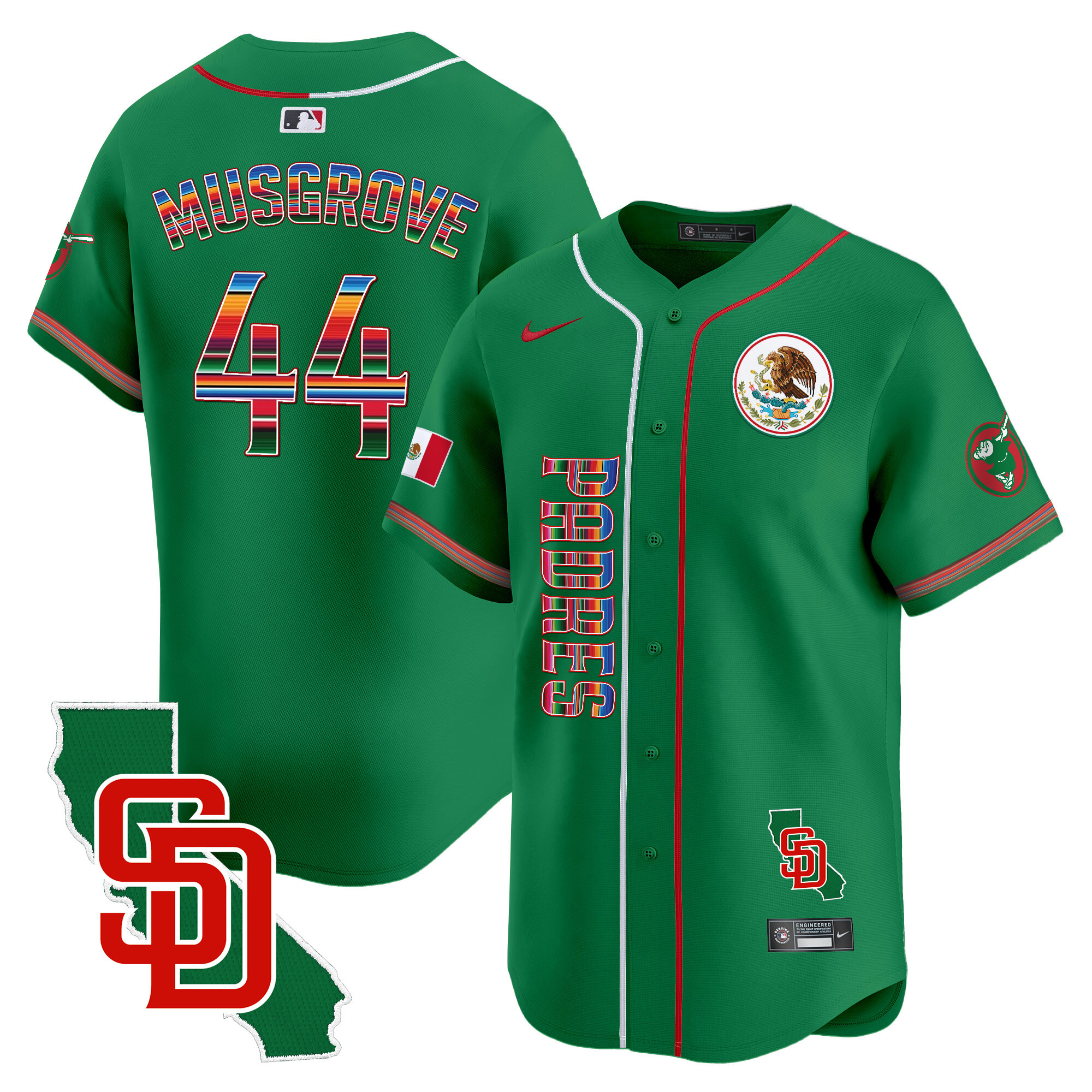 Joe Musgrove Men's San Diego Padres Mexico California Patch Vapor Premier Limited V2 Green Jersey - All Stitched