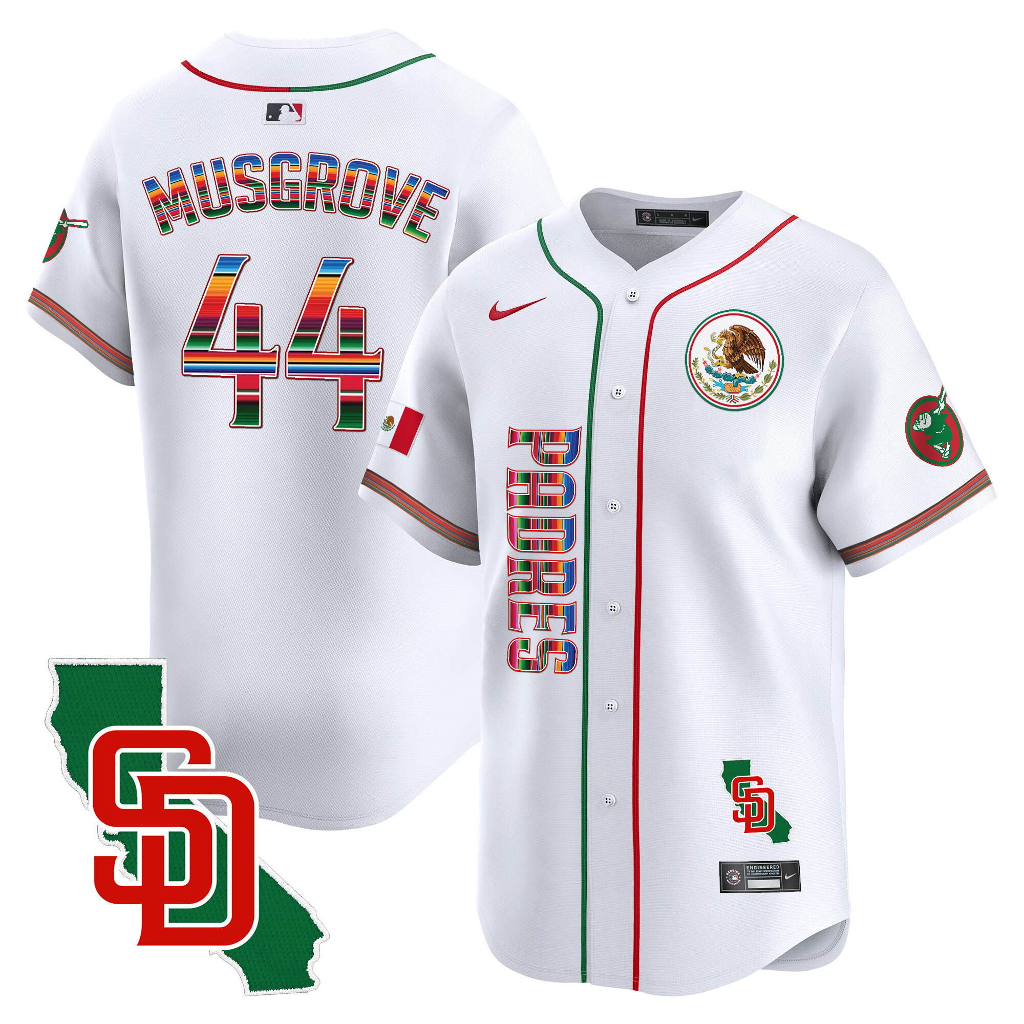 Joe Musgrove Men's San Diego Padres Mexico California Patch Vapor Premier Limited V2 White Jersey - All Stitched