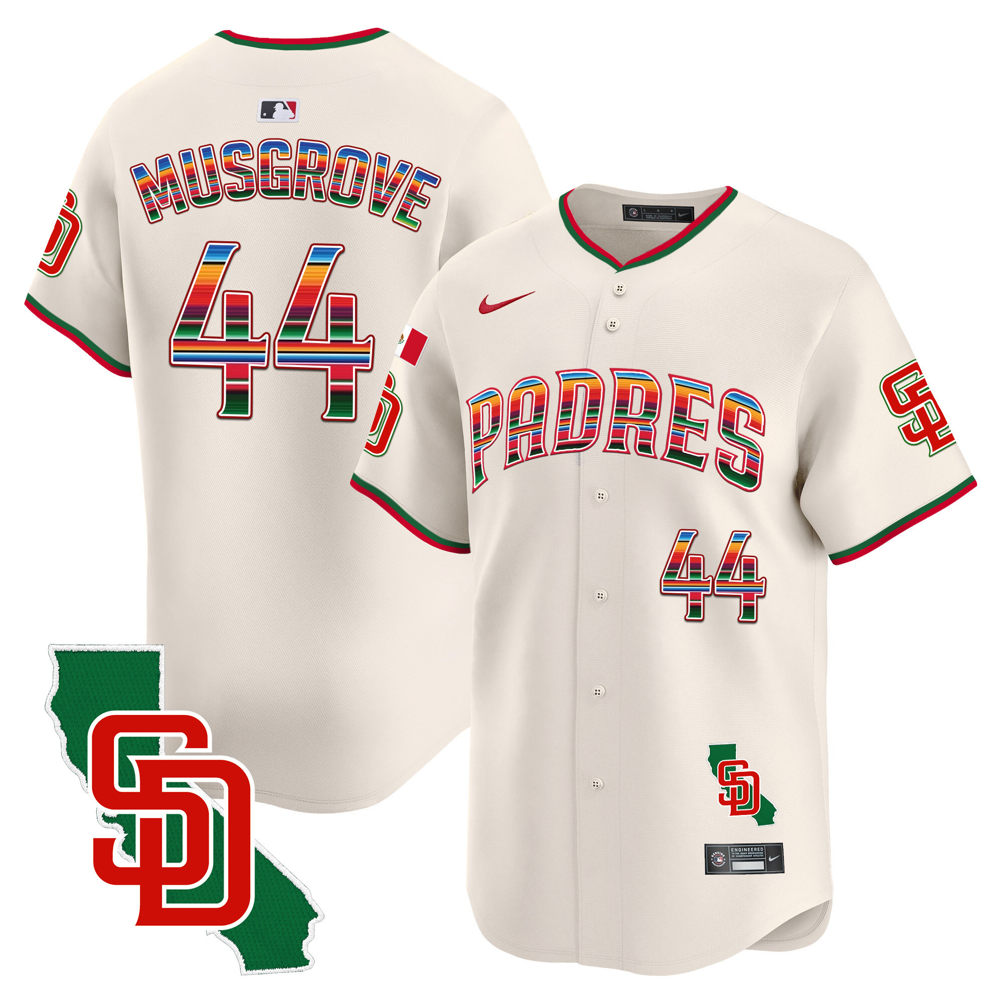 Joe Musgrove Men's San Diego Padres Mexico California Patch Vapor Premier Limited V3 Cream Jersey - All Stitched