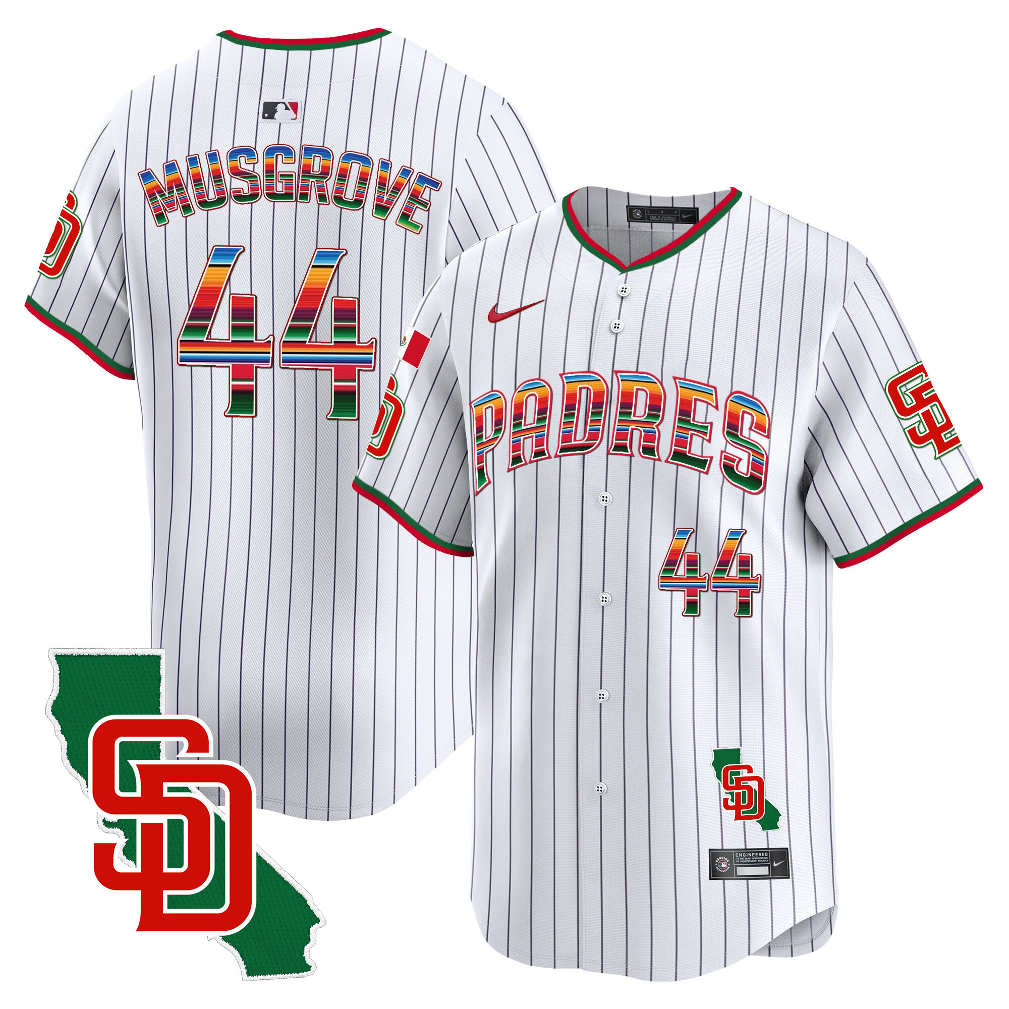 Joe Musgrove Men's San Diego Padres Mexico California Patch Vapor Premier Limited V3 Pinstripe Jersey - All Stitched