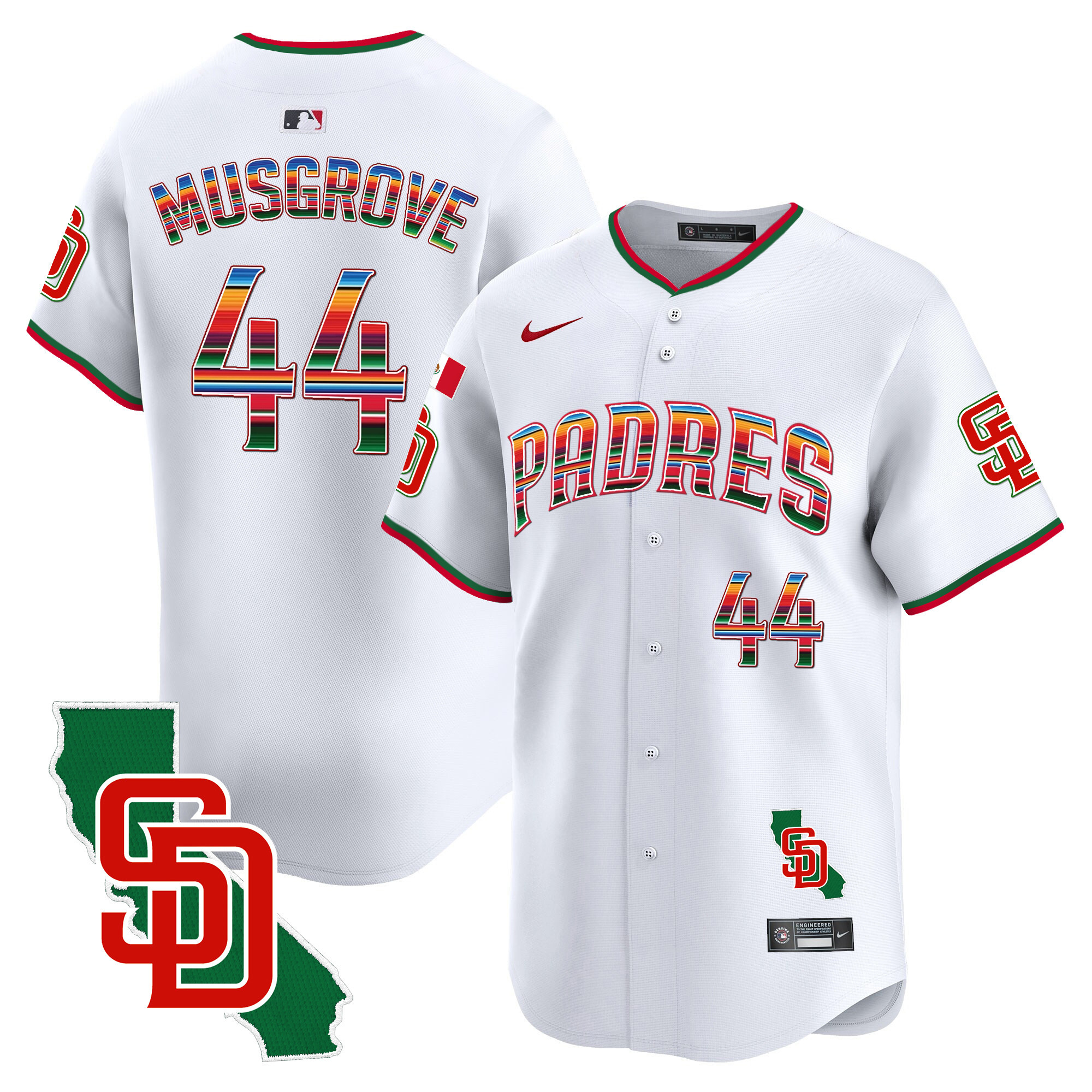 Joe Musgrove Men's San Diego Padres Mexico California Patch Vapor Premier Limited V3 White Jersey - All Stitched