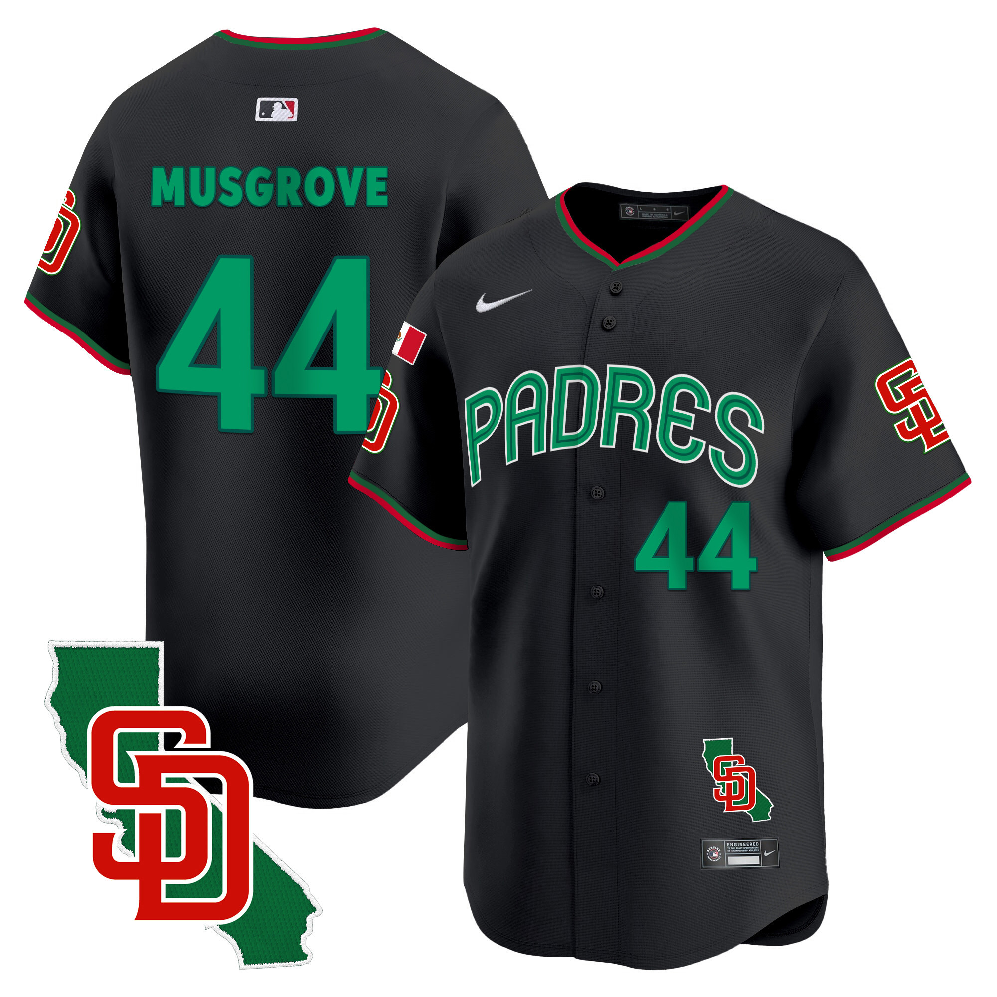 Joe Musgrove Men's San Diego Padres Mexico California Patch Vapor Premier Limited V4 Black Jersey - All Stitched