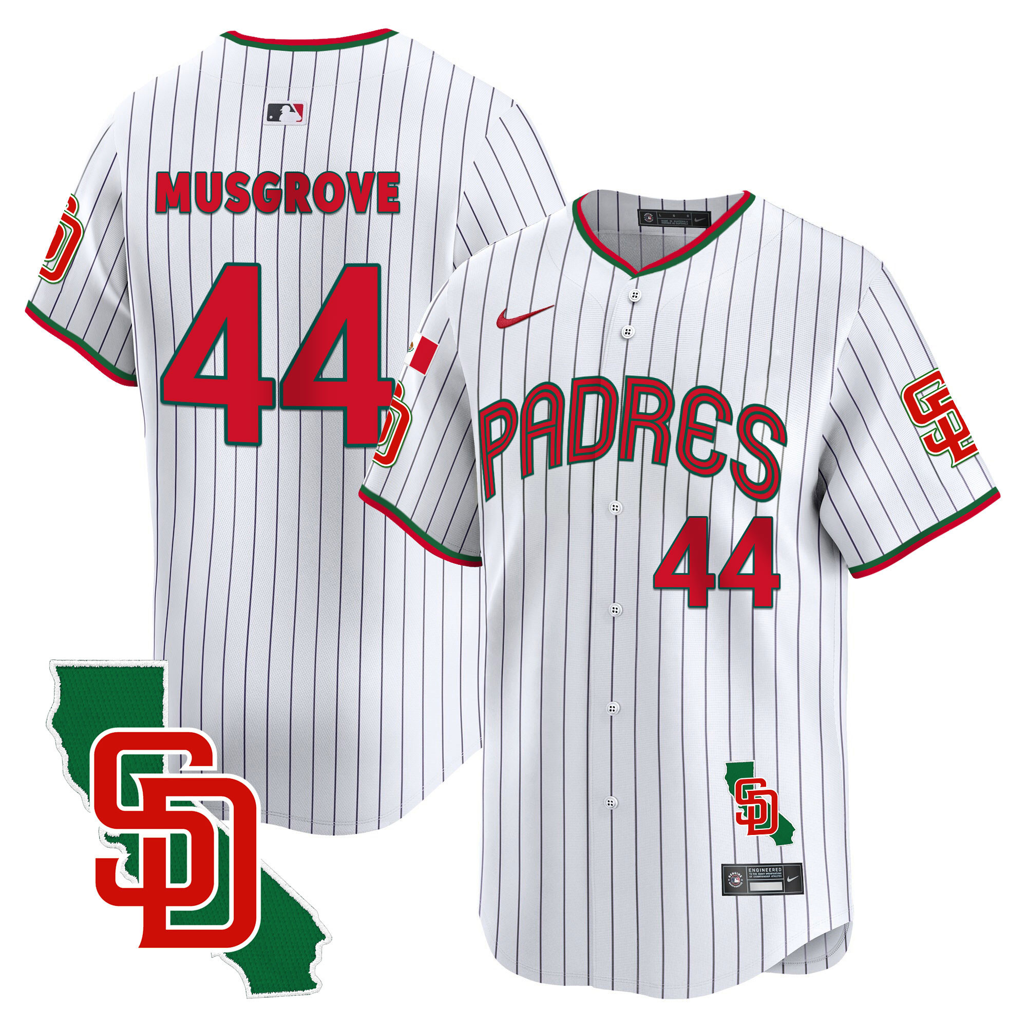 Joe Musgrove Men's San Diego Padres Mexico California Patch Vapor Premier Limited V4 Pinstripe Jersey - All Stitched