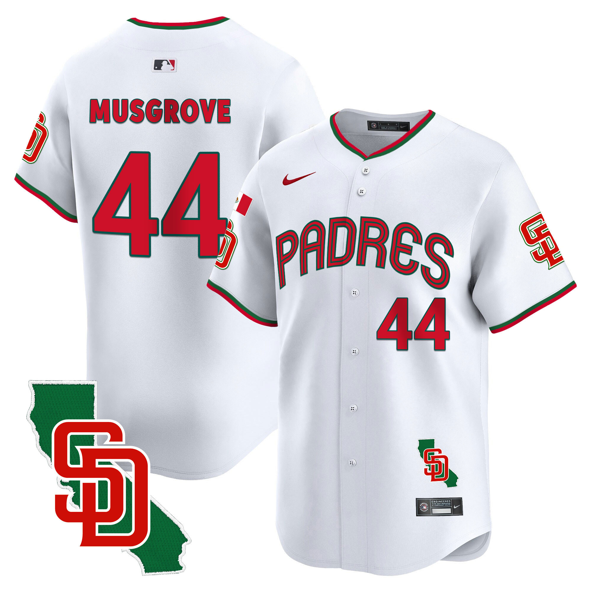 Joe Musgrove Men's San Diego Padres Mexico California Patch Vapor Premier Limited V4 White Jersey - All Stitched