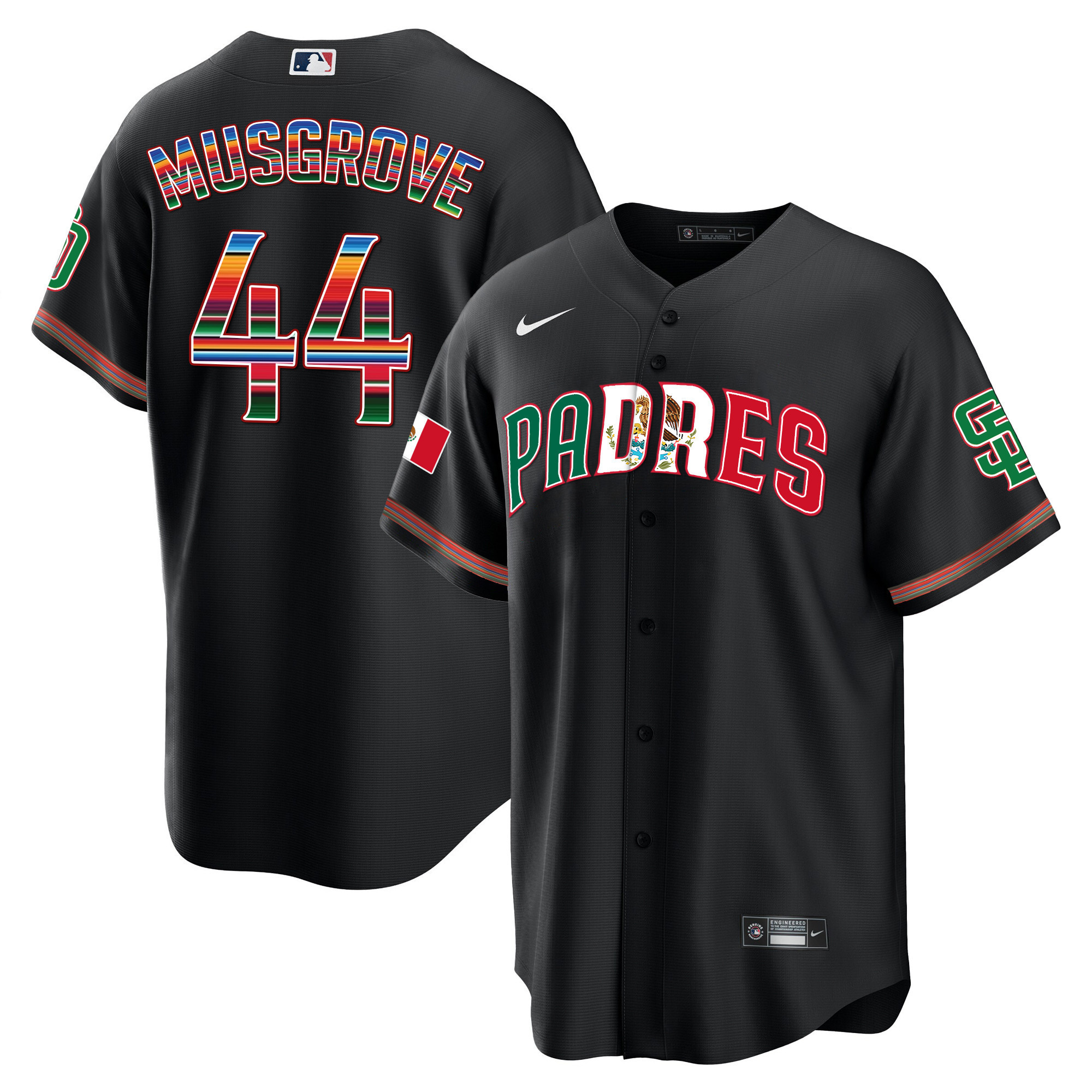 Joe Musgrove Men's San Diego Padres Mexico Cool Base Limited V2 Black Jersey - All Stitched